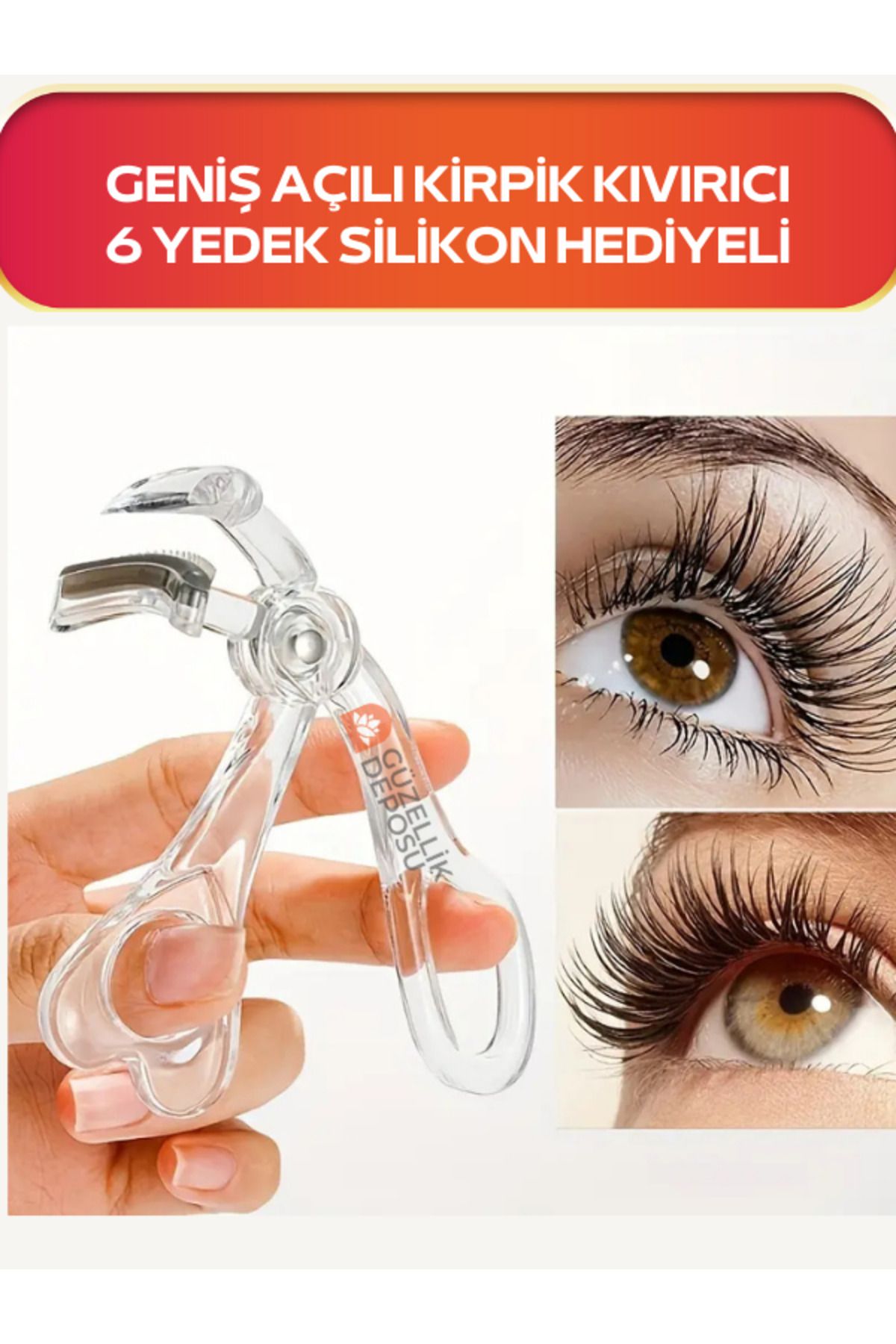 Güzellik Deposu Kirpik Kıvırıcı Geniş Açılı Karbon Kirpik Kıvırma Makası Kirpik Kıvırma Aparatı 6 Yedek Silikonlu