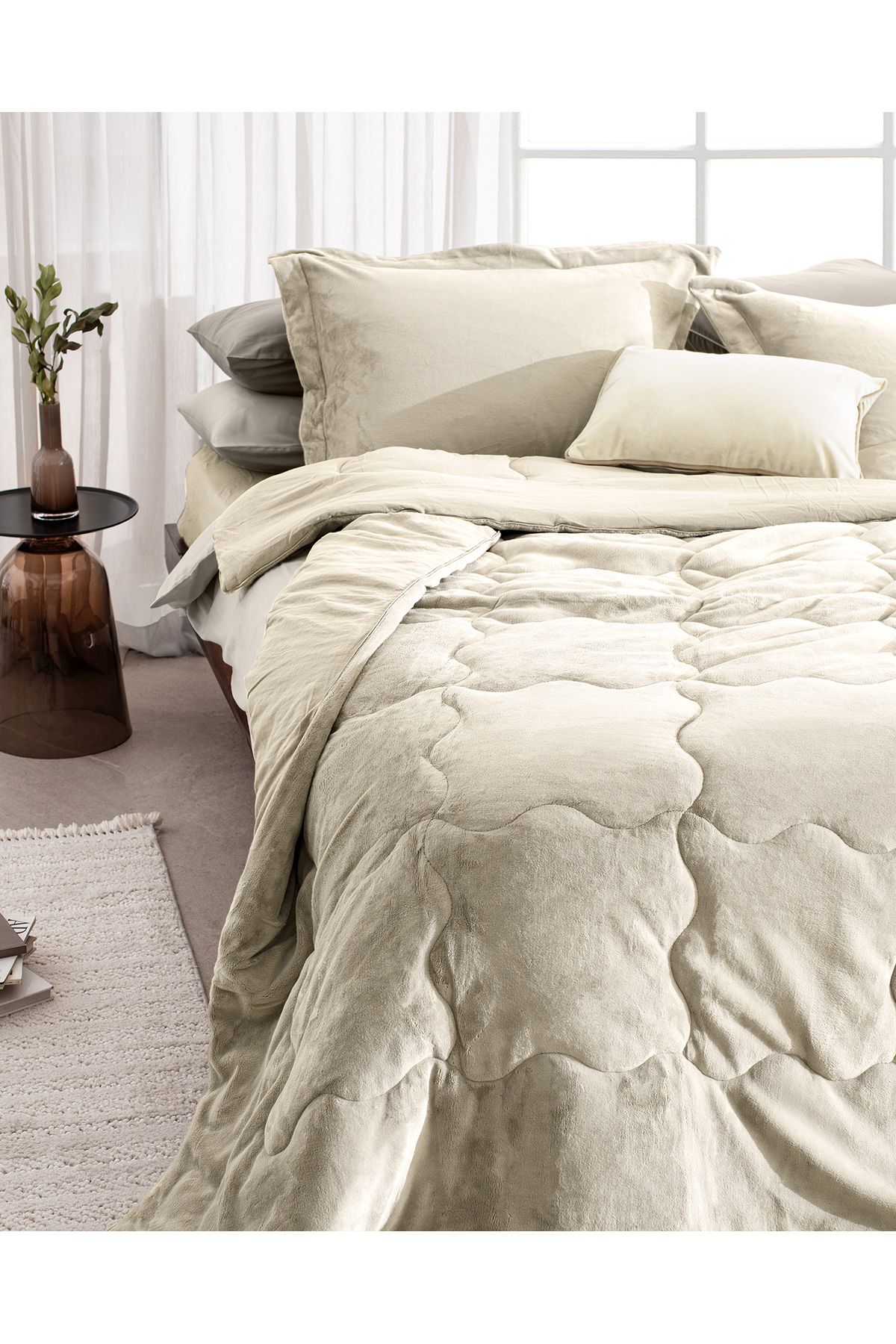 Madame Coco Kaira Çift Kişilik Comforter Set - Bej