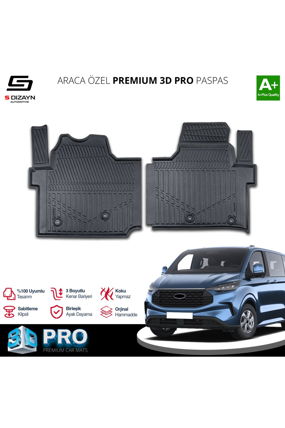 TREND Meka Part Ford Tourneo Custom 3D Pro Havuzlu Paspas 2024 Üzeri A+ Kalite