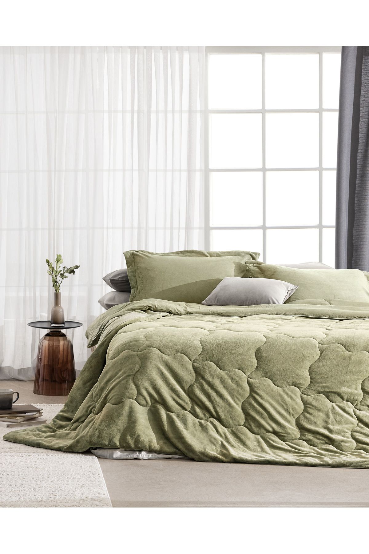 Madame Coco Kaira Çift Kişilik Comforter Set - Haki