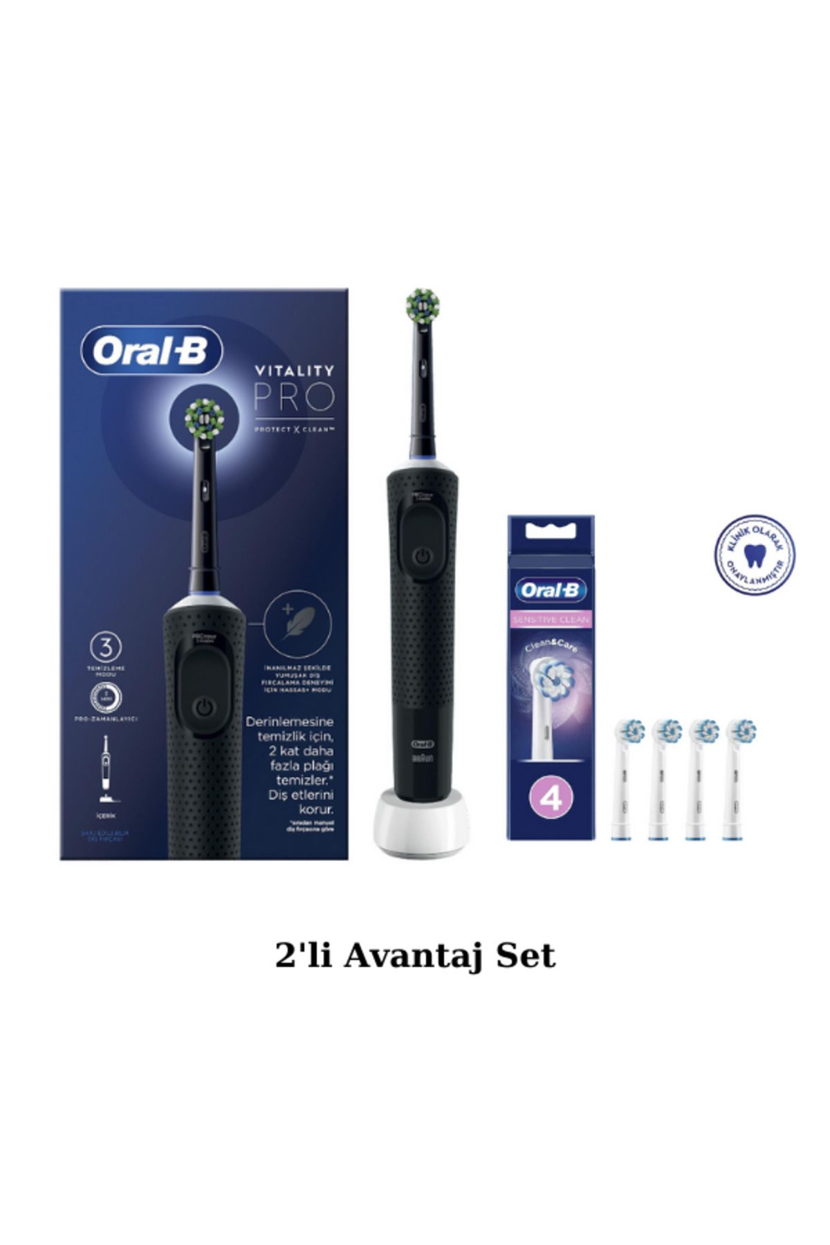 مسواک برقی شارژی Oral-B D103 Vitality Pro - سرهای تعویض 4 تکه حساس تمیز و نرم