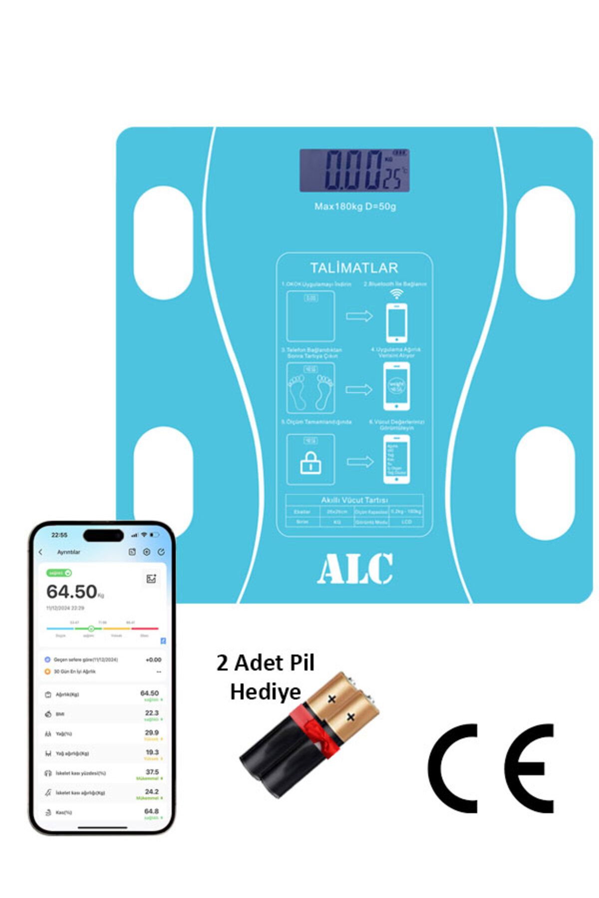 ALC Smart Body Scale Akıllı Banyo Baskülü Yağ Su Kas Vücut Kitle Endeksi Dijital Tartı