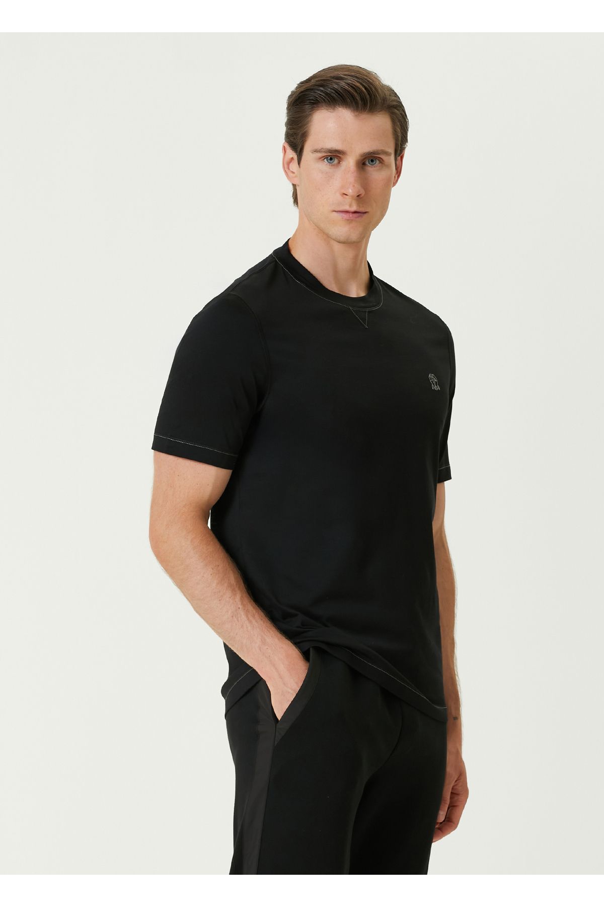 Brunello Cucinelli-Black Logo Embroidered T-Shirt Size: XL 3