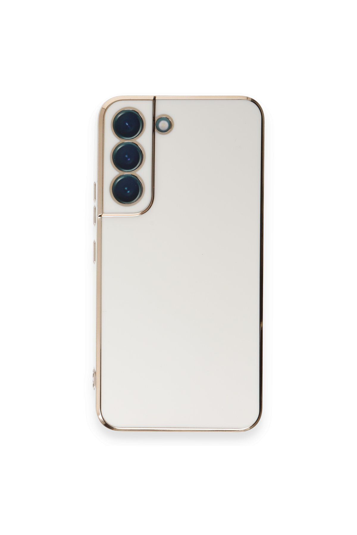 cepmoda Samsung Galaxy S21 - Gold Çizgili Renkli Shiny Silikon Kılıf / Kapak - BEYAZ