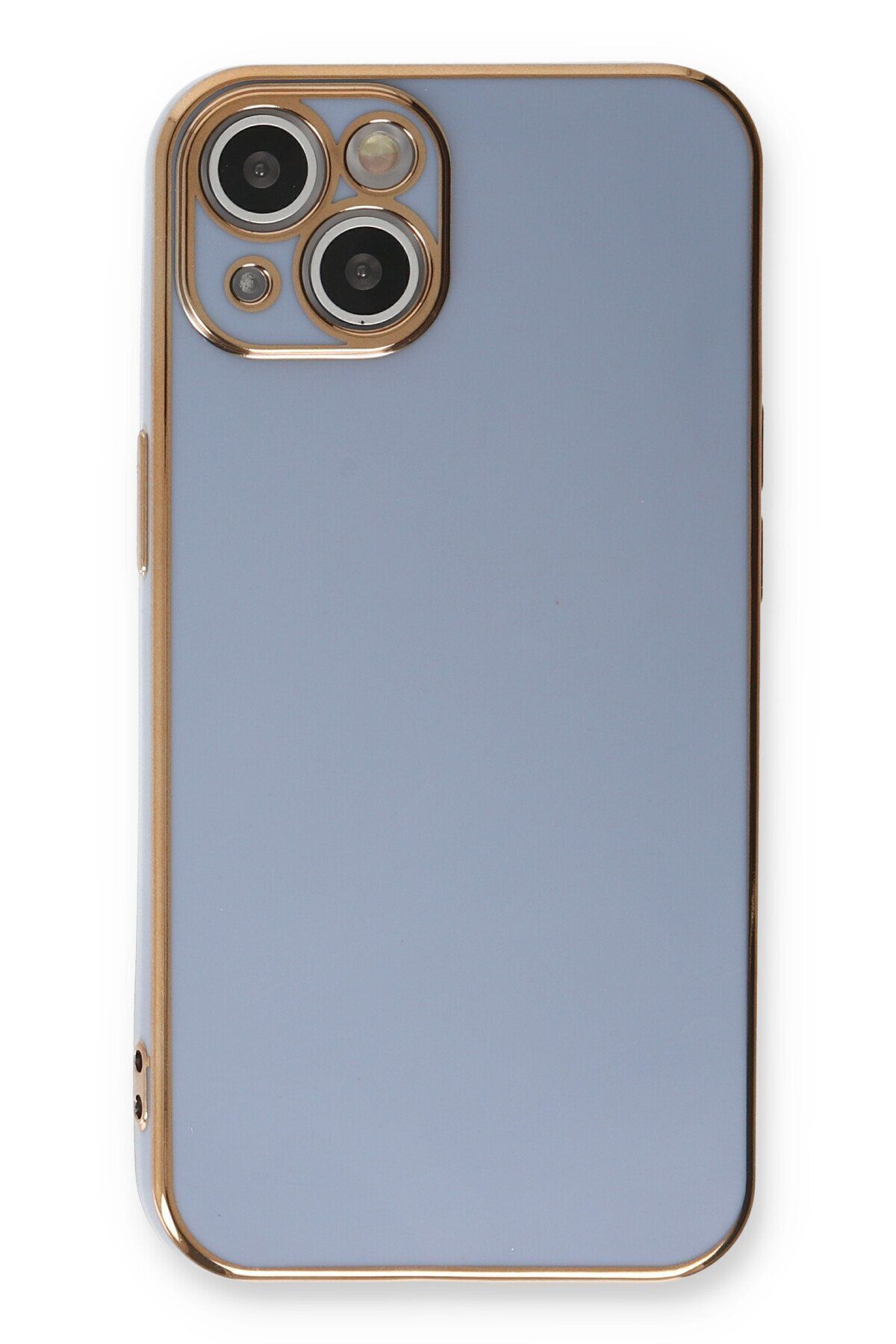 cepmoda iPhone 14 - Gold Çizgili Renkli Shiny Silikon Kılıf / Kapak - MAVİ