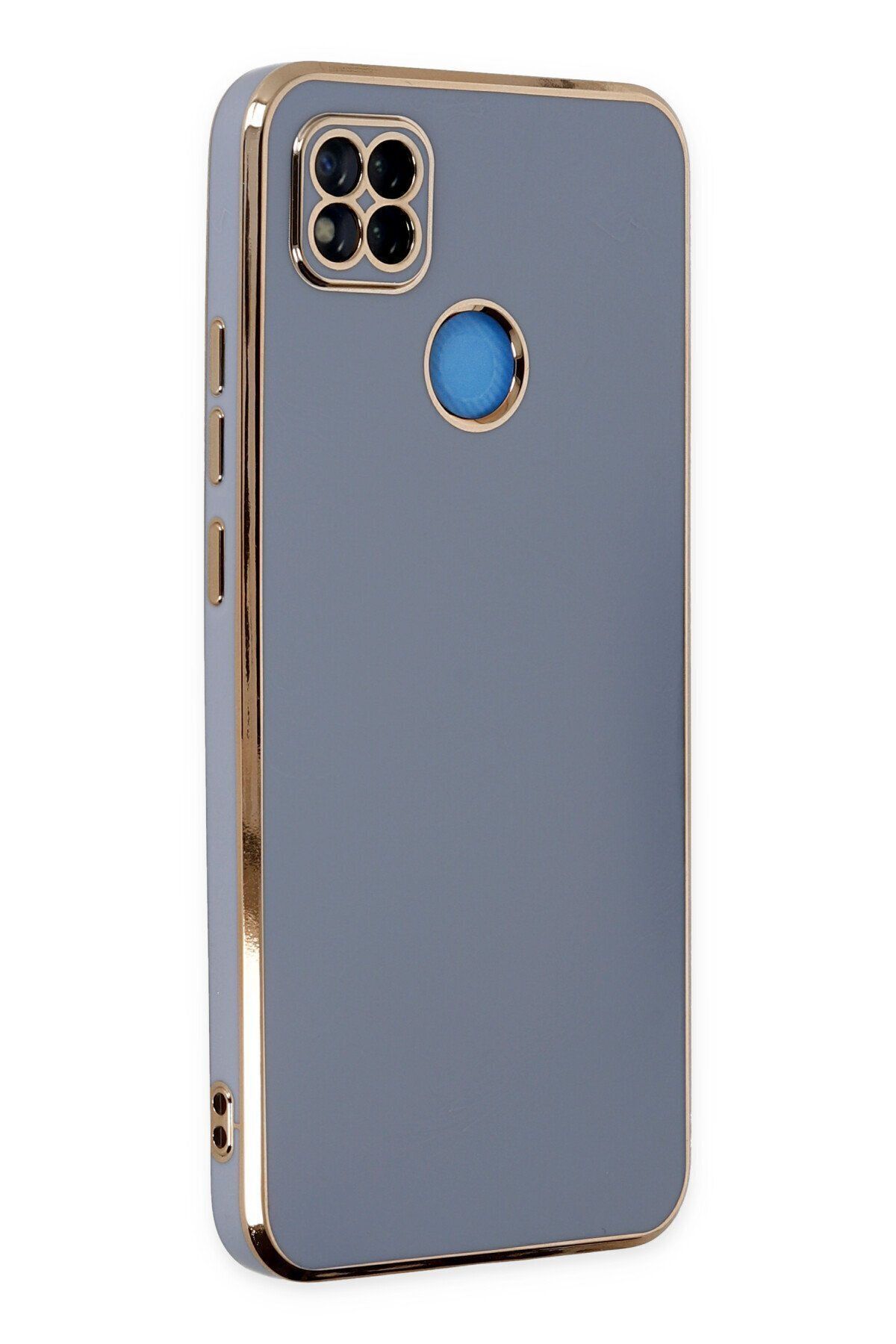cepmoda Xiaomi Redmi 9C - Gold Çizgili Renkli Shiny Silikon Kılıf / Kapak - MAVİ