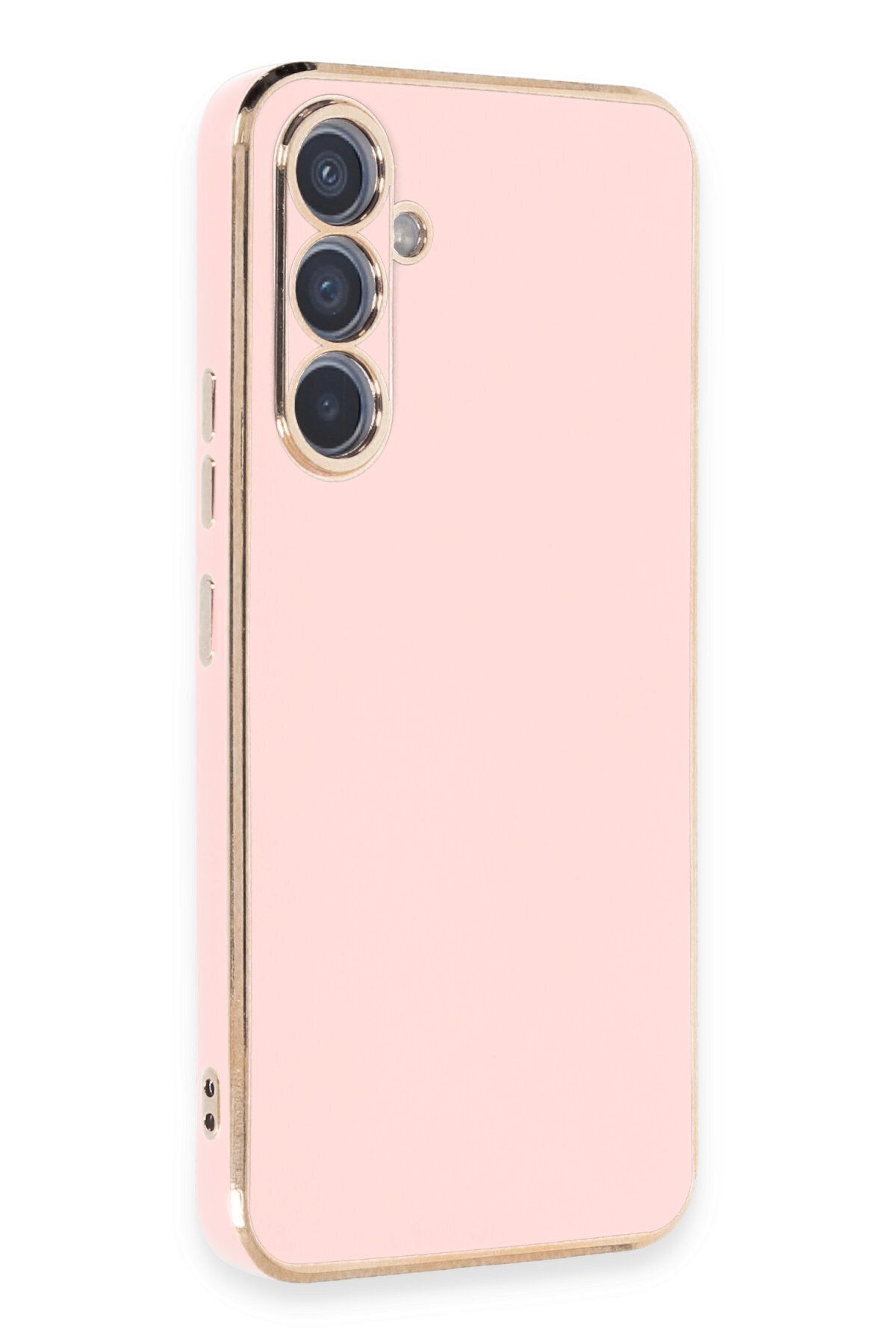 cepmoda Samsung Galaxy A54 5G - Gold Çizgili Renkli Shiny Silikon Kılıf / Kapak - PEMBE