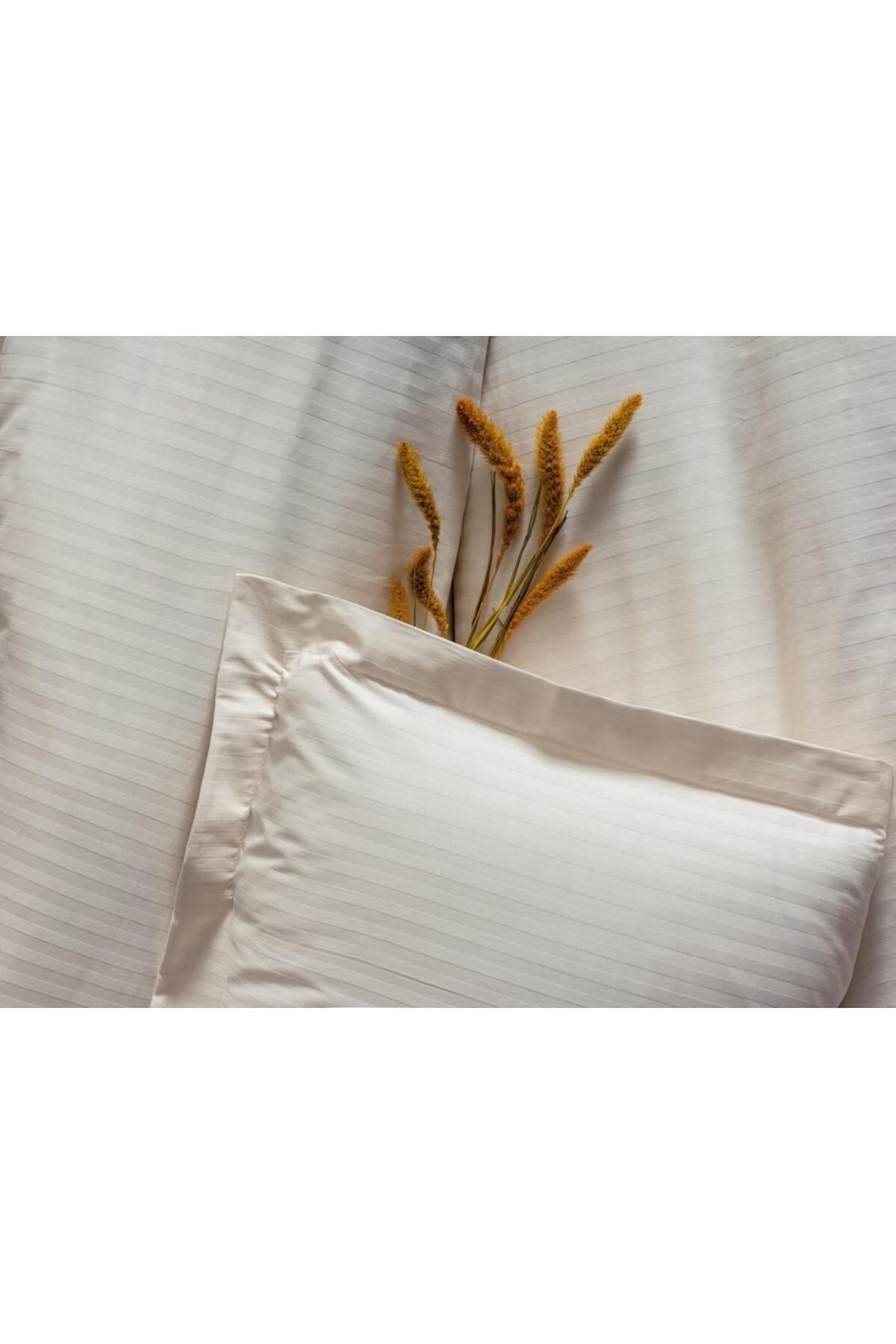 OEM Çift Kişilik Saten Nevresim Takımı Elegante Stripe Ekru