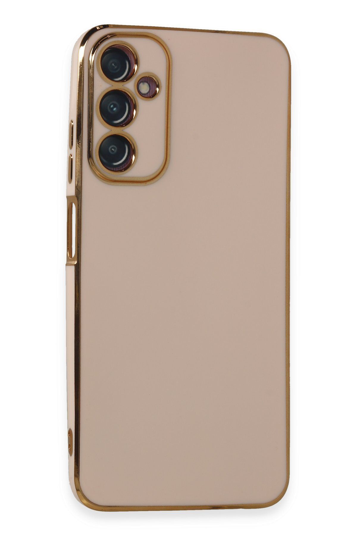cepmoda Samsung Galaxy A05s kılıf - Gold Çizgili Renkli Shiny Silikon Kılıf / Kapak - PEMBE