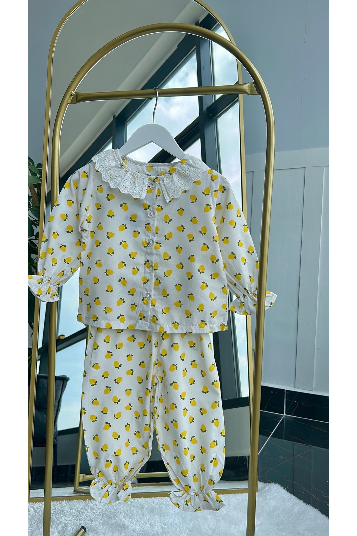 Soft and Baby Kız Çocuk Limon Fır Fır Yaka Pijama Takımı (1 BEDEN BÜYÜK TERCİH EDİNİZ) fotoğrafı 3 (önizleme)