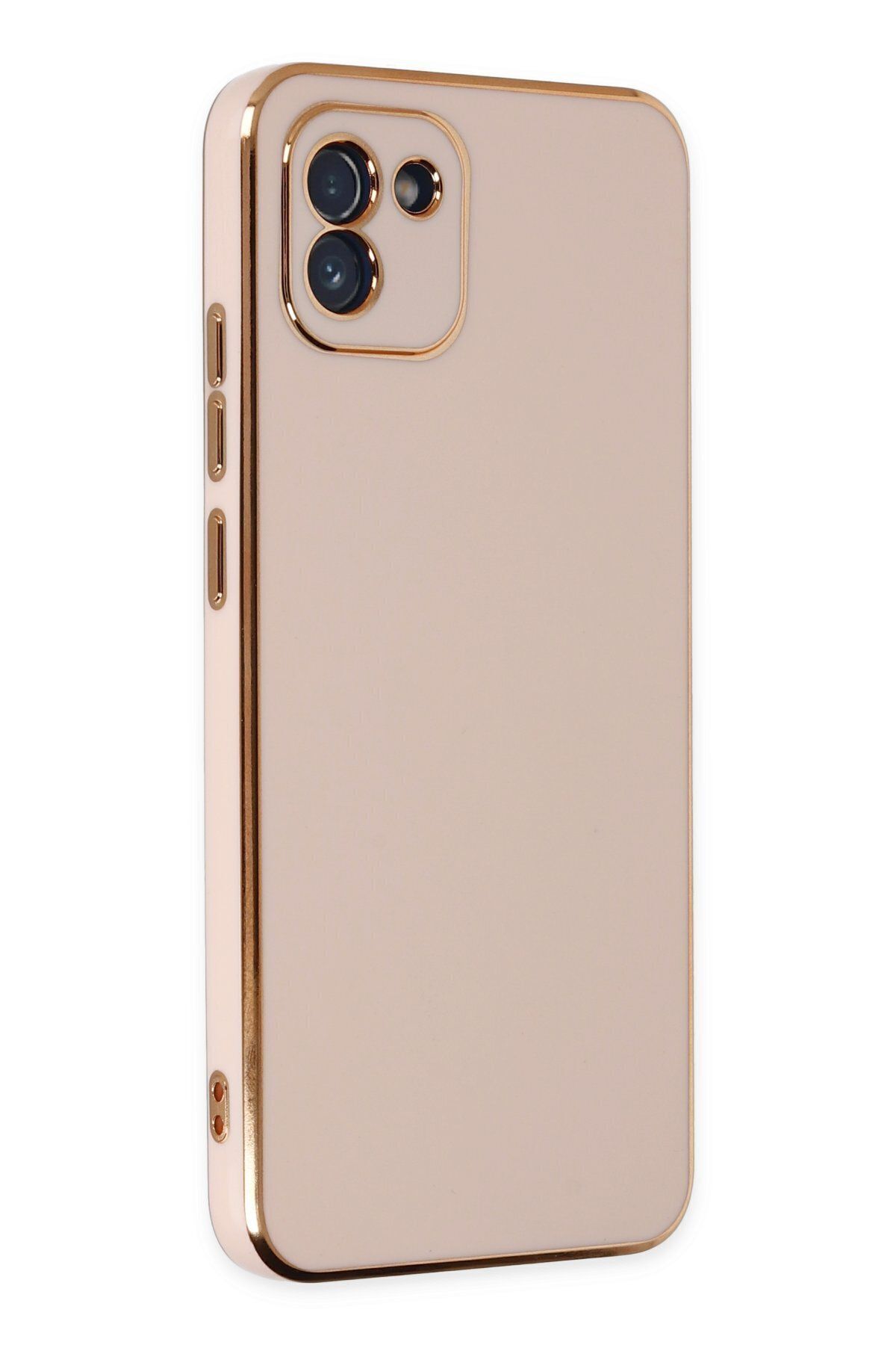 cepmoda Samsung Galaxy A03 - Gold Çizgili Renkli Shiny Silikon Kılıf / Kapak - PEMBE