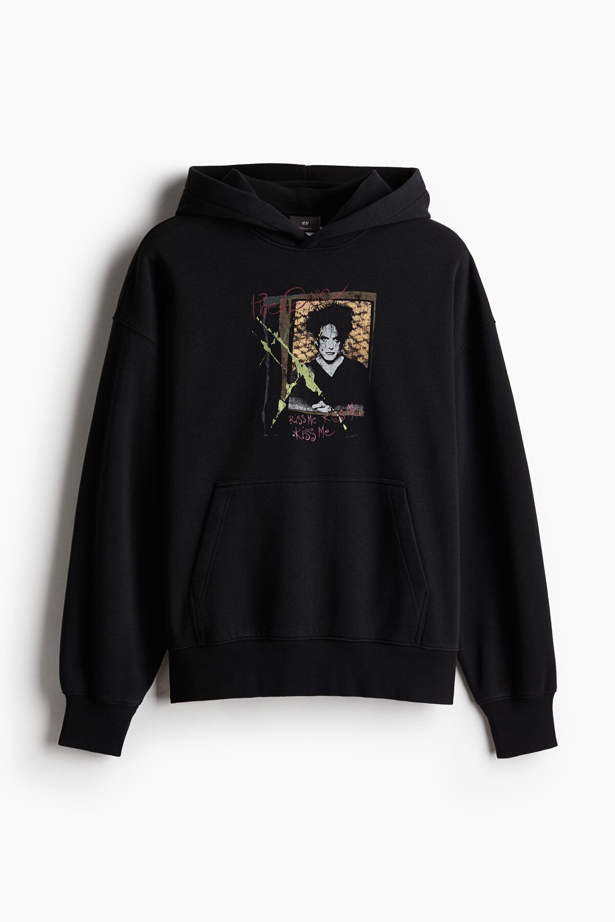 سویشرت مشکی مردانه بالای سرپوش و چاپی بزرگ H M H&M
