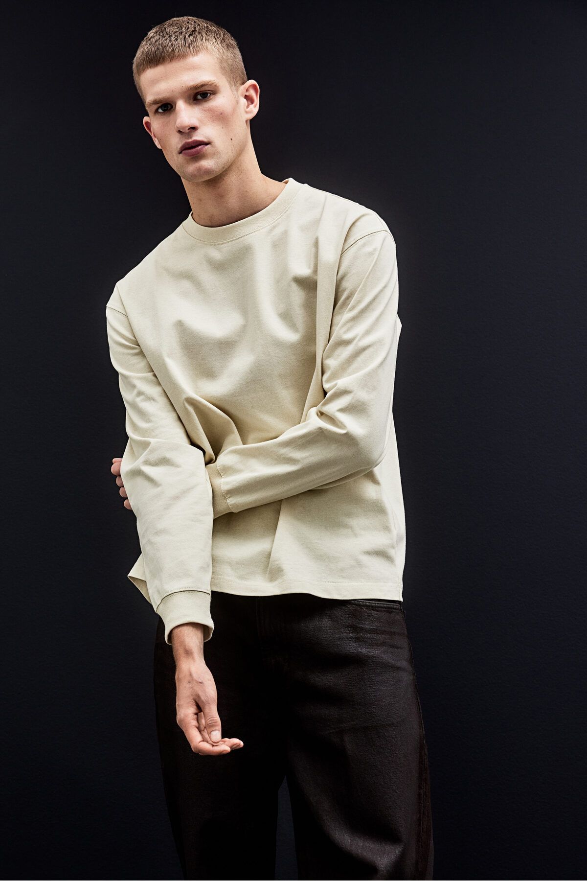 تی شرت آبی مردانه جارس بلند و تناسب اورجینال H M H&M