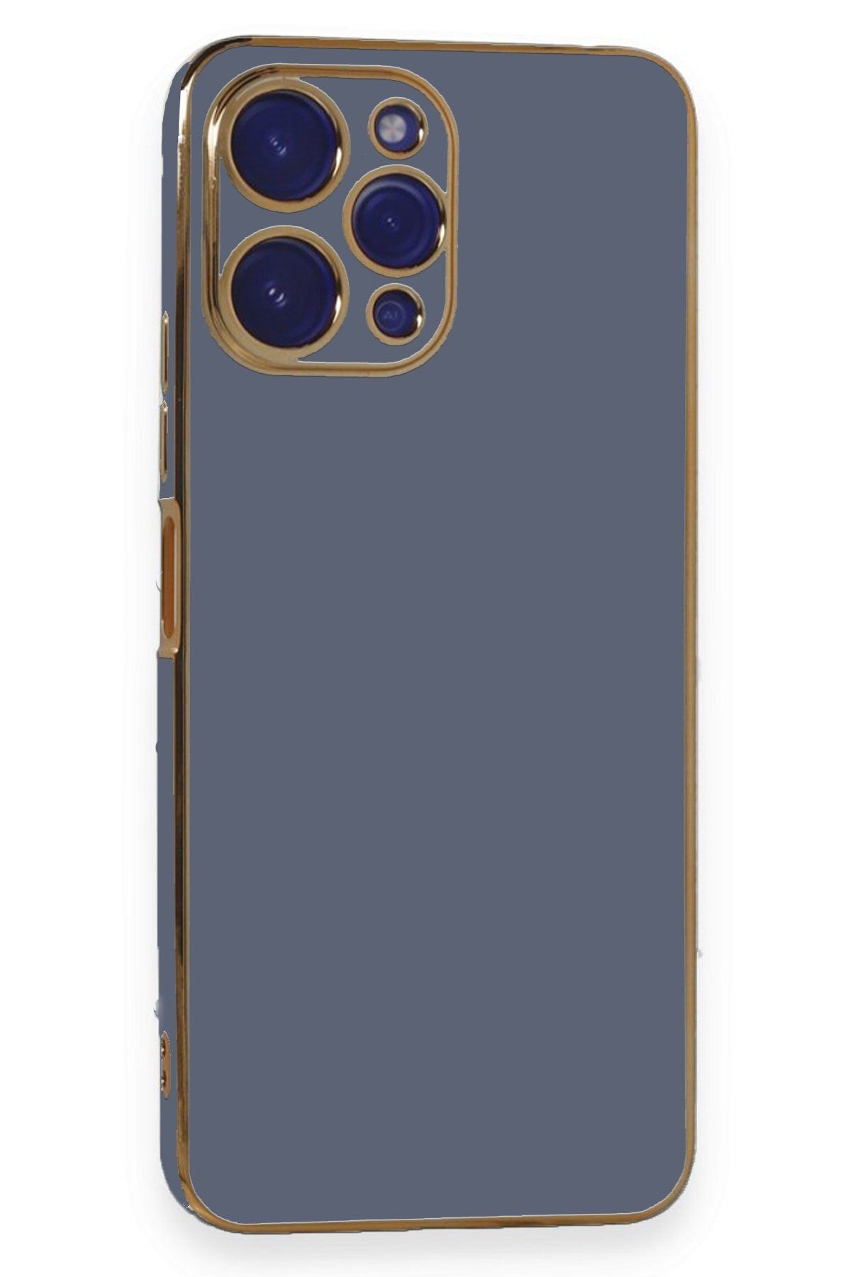 cepmoda Xiaomi REDMİ 12 - Gold Çizgili Renkli Shiny Silikon Kılıf / Kapak - MAVİ