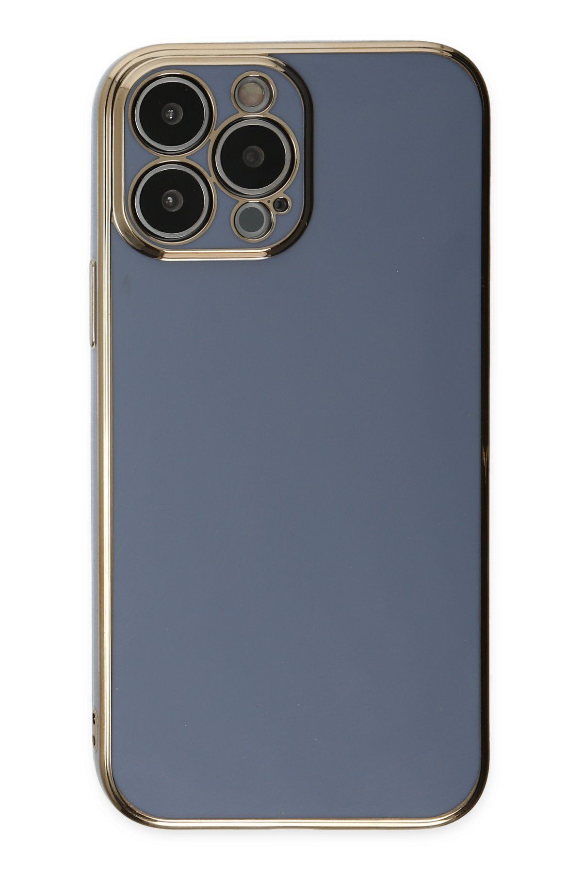 cepmoda iPhone 15 PRO MAX - Gold Çizgili Renkli Shiny Silikon Kılıf / Kapak - MAVİ
