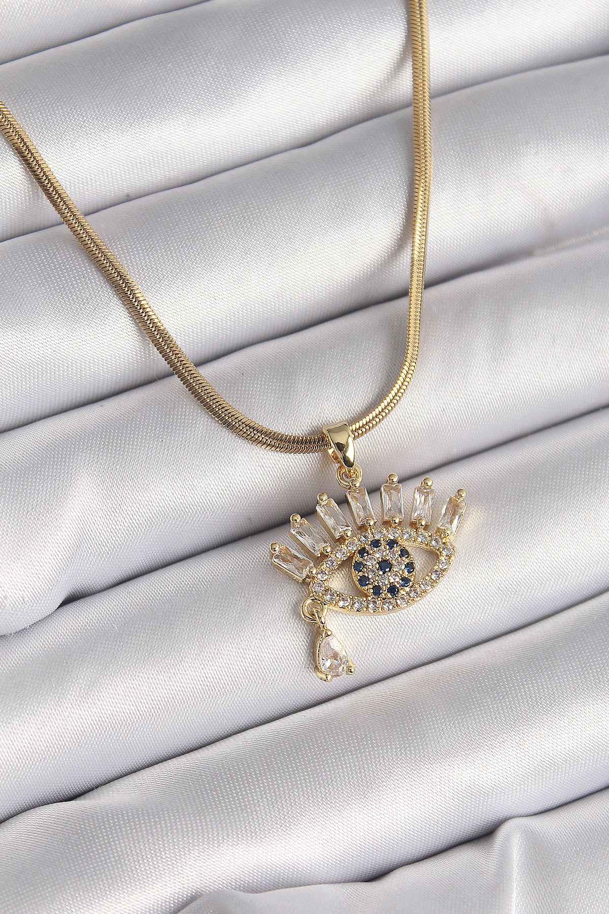 MMB Boutique 316L Çelik Gold Renk İtalyan Zincir Zirkon Taşlı Göz Model Kadın Kolye