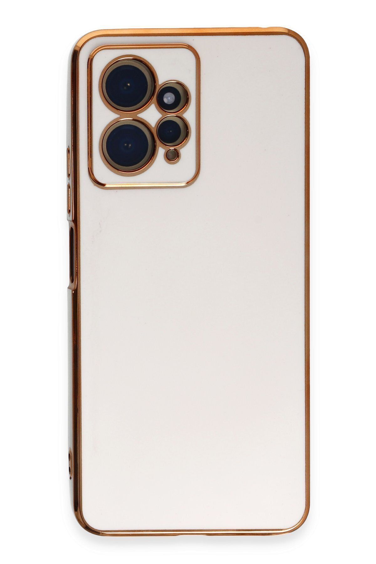 cepmoda Xiaomi Redmi Note 12 4G - Gold Çizgili Renkli Shiny Silikon Kılıf / Kapak - BEYAZ