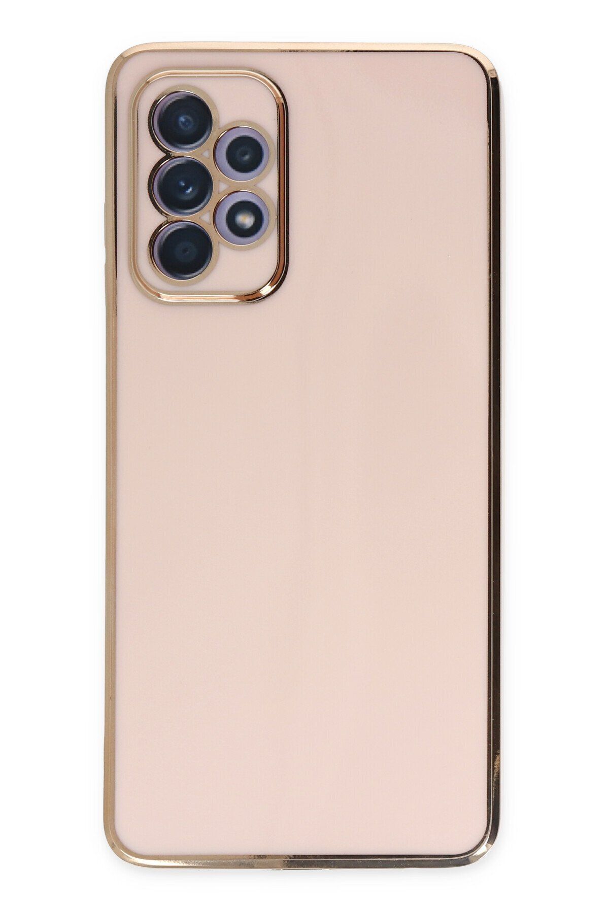 cepmoda Samsung Galaxy A32 - Gold Çizgili Renkli Shiny Silikon Kılıf / Kapak - PEMBE