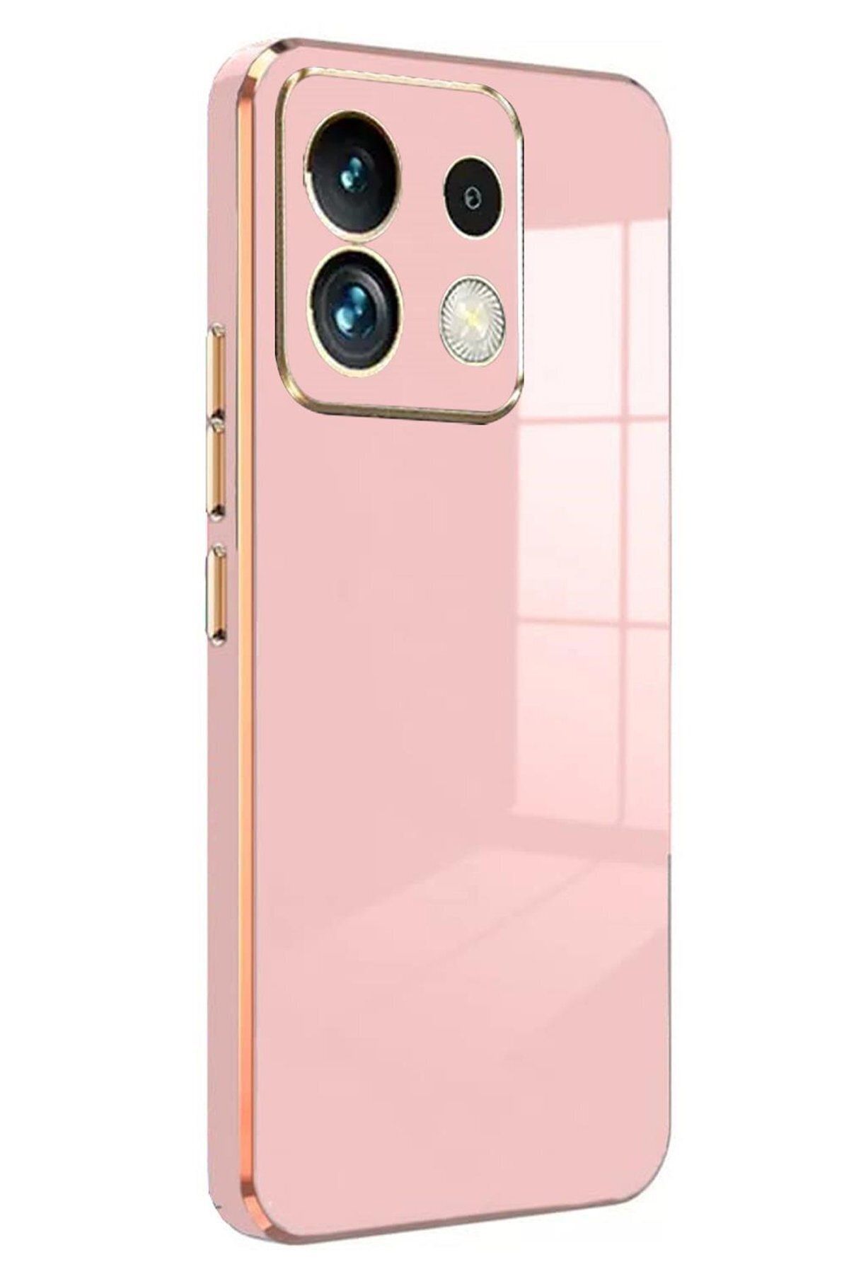 cepmoda Xiaomi REDMİ NOTE 13 PRO 4G - Gold Çizgili Renkli Shiny Silikon Kılıf / Kapak - PEMBE