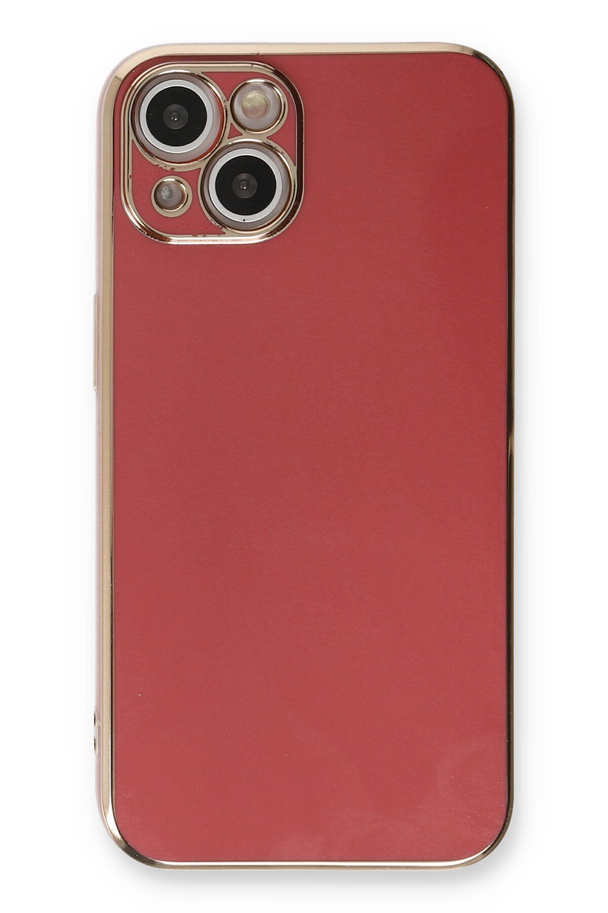 cepmoda iPhone 14 - Gold Çizgili Renkli Shiny Silikon Kılıf / Kapak - KIRMIZI
