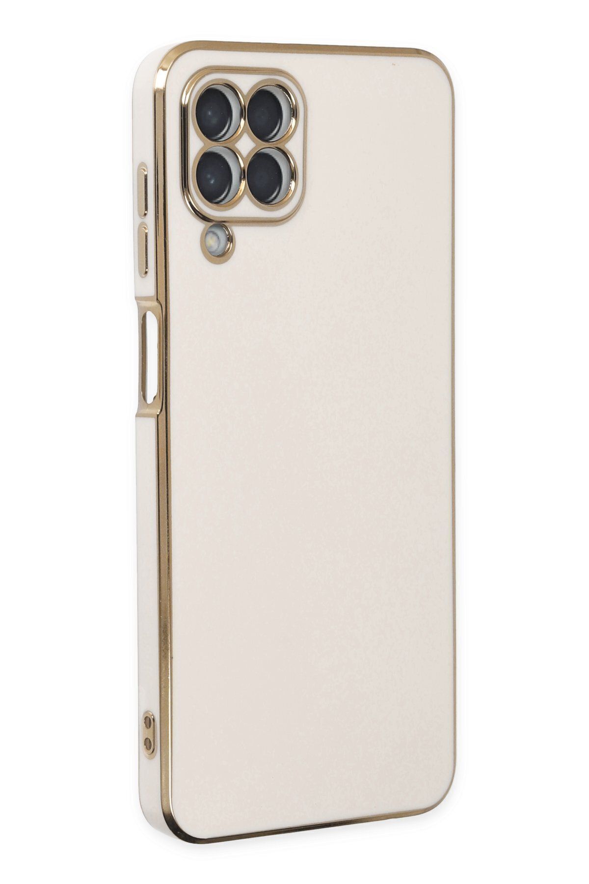 cepmoda Samsung Galaxy M33 - Gold Çizgili Renkli Shiny Silikon Kılıf / Kapak - BEYAZ