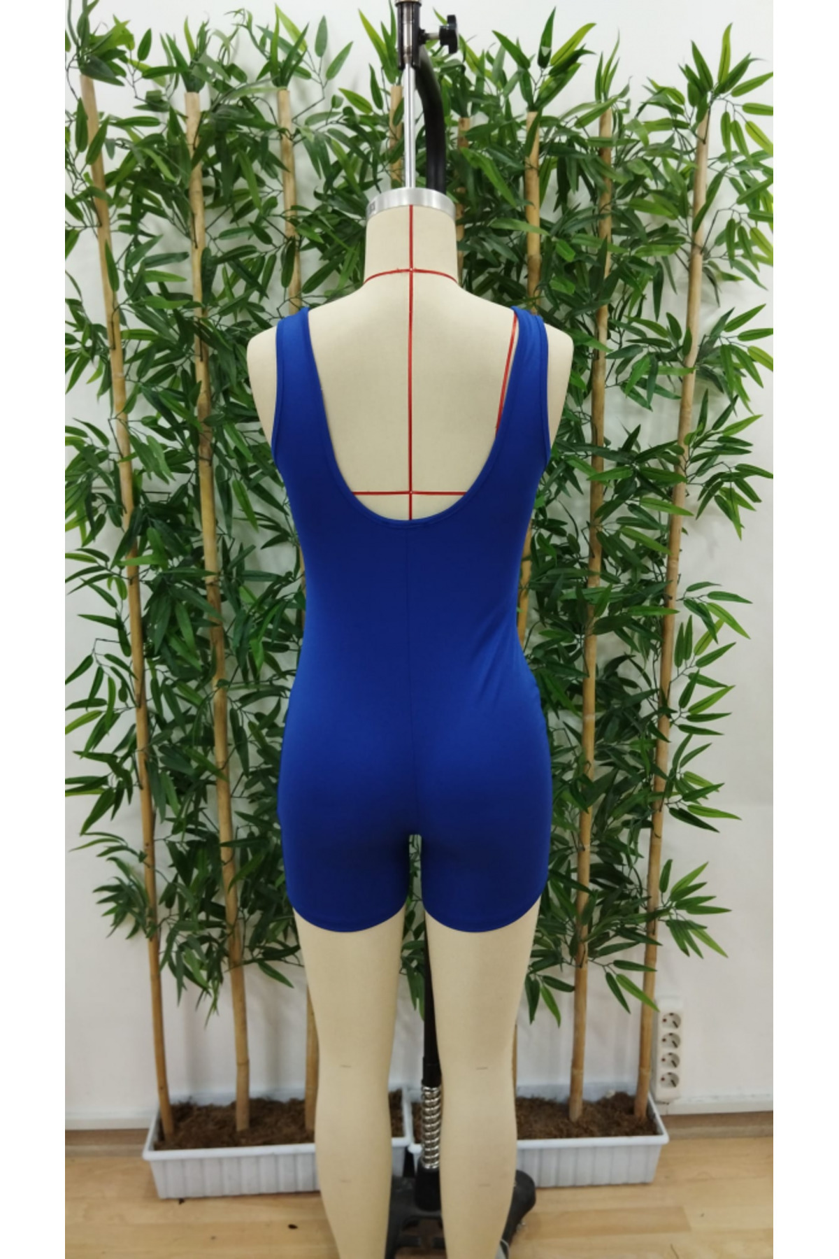 Kadın Kare Yaka Sırt Dekolte Detay Dalgıç Bodycon Mini Tulum