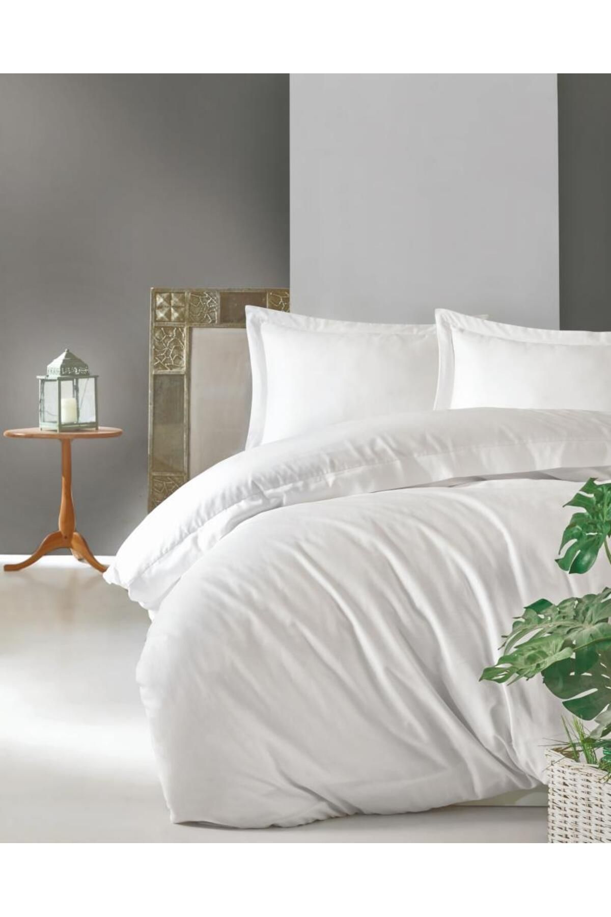 FAYMEM GLOBAL Çift Kişilik Saten Nevresim Takımı Elegante Beyaz