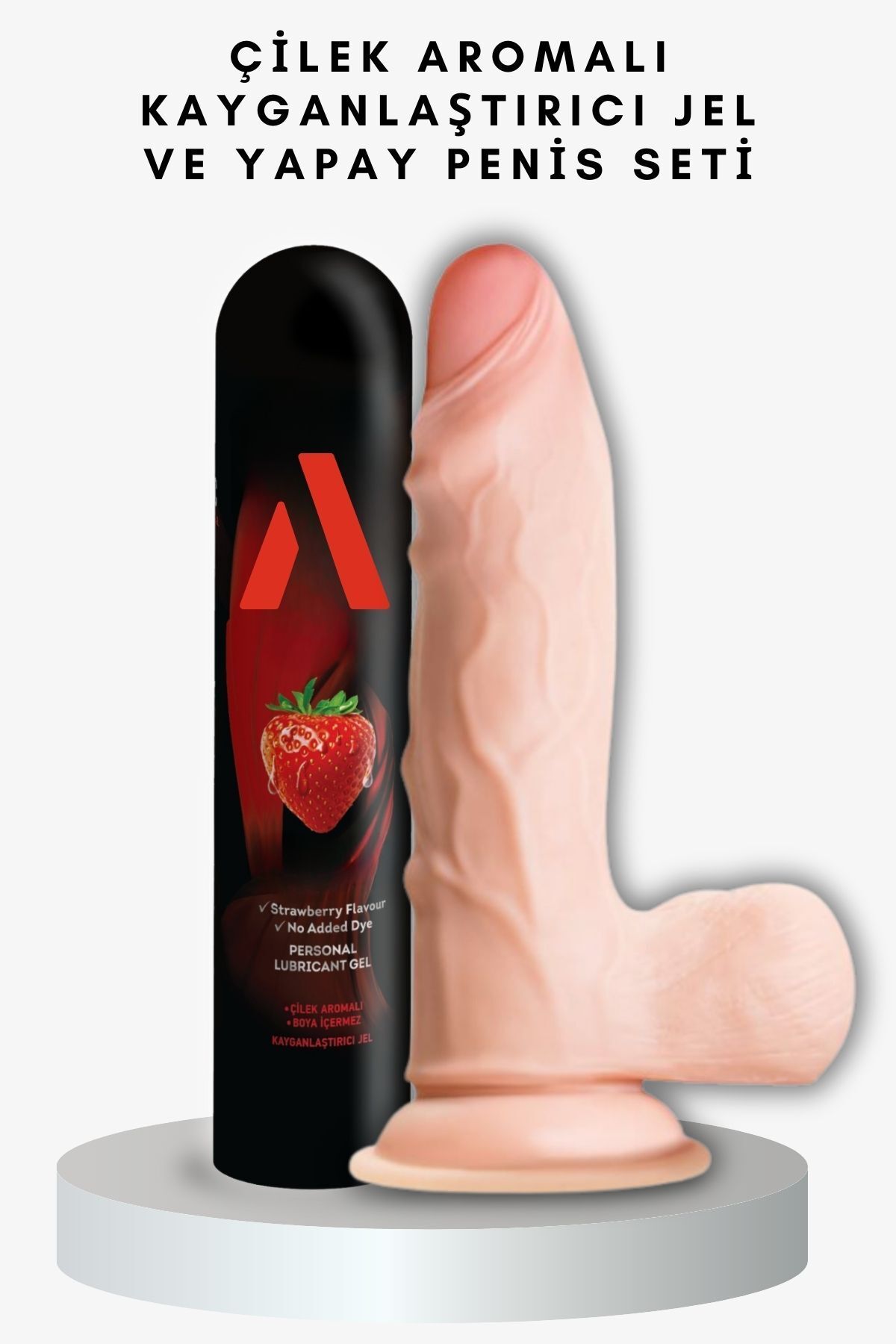 Ada Marketing Çilek Aromalı Kayganlaştırıcı Jel ve Gerçekçi Sünnetsiz Yapay Penis Seti