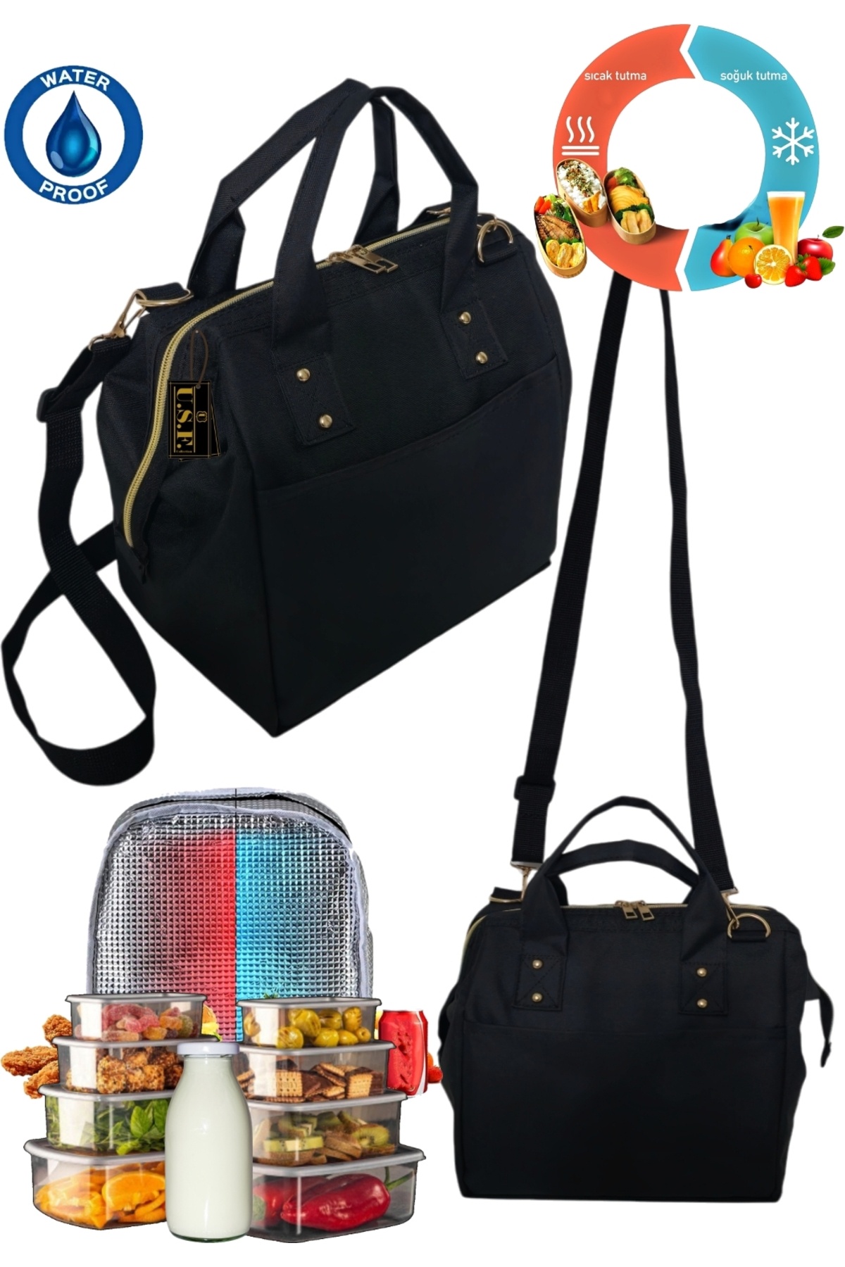 USF Anne Bebek Askılı Taşıma Çantası Isı yalıtımlı Termal Termoslu Yemek, Mama, Beslenme, Gıda Çantası fotoğrafı 2 (önizleme)