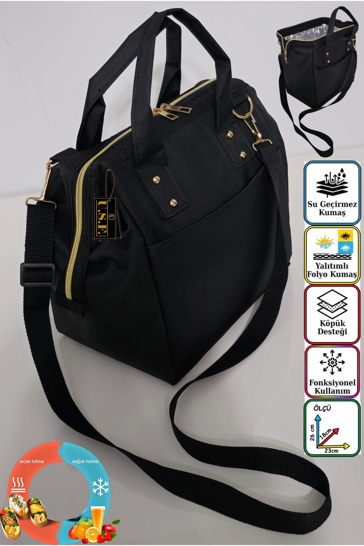 USF Anne Bebek Askılı Taşıma Çantası Isı yalıtımlı Termal Termoslu Yemek, Mama, Beslenme, Gıda Çantası fotoğrafı 6 (önizleme)