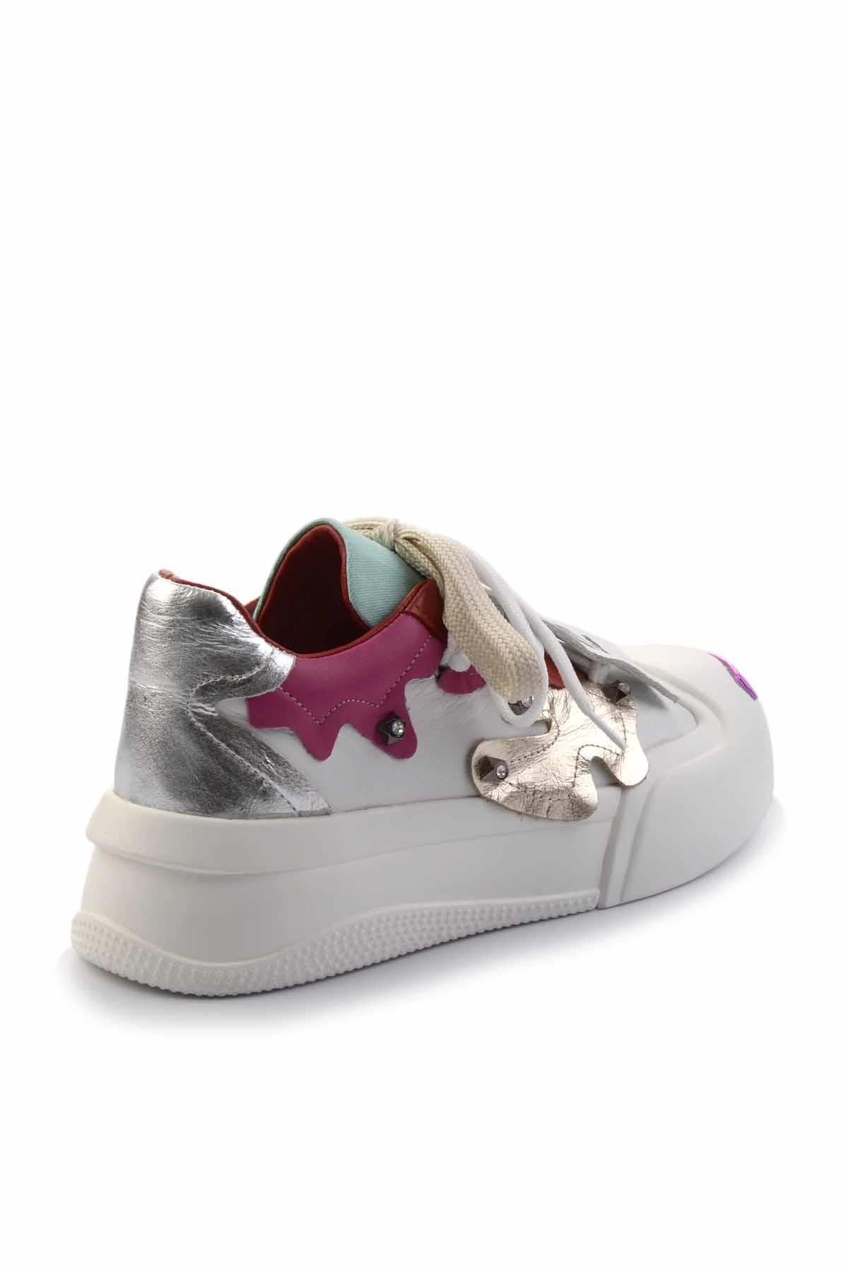 Bambi-K01480002703 Model Biele dámske tenisky z pravej kože 4