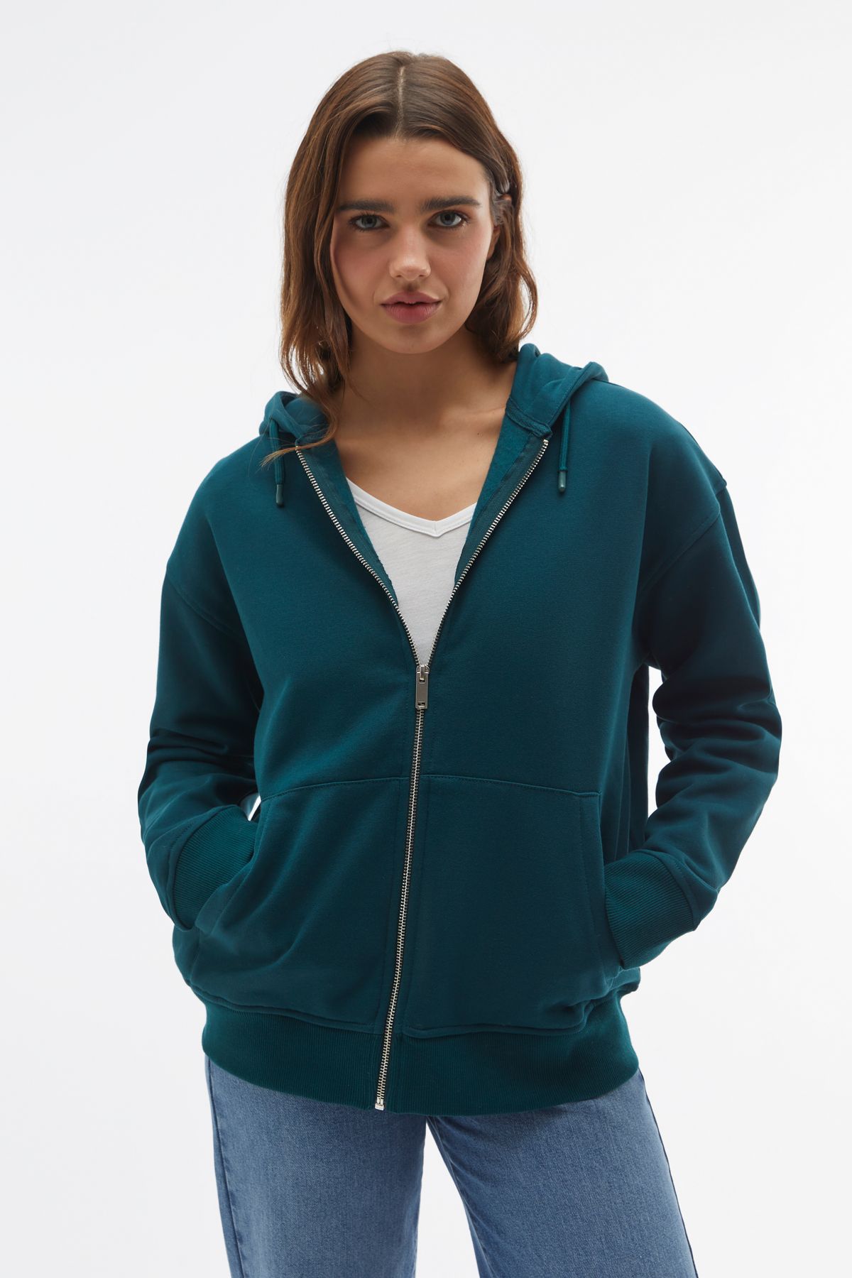 Mudo-Oversize Zippered Sweatshirt with Hood 2