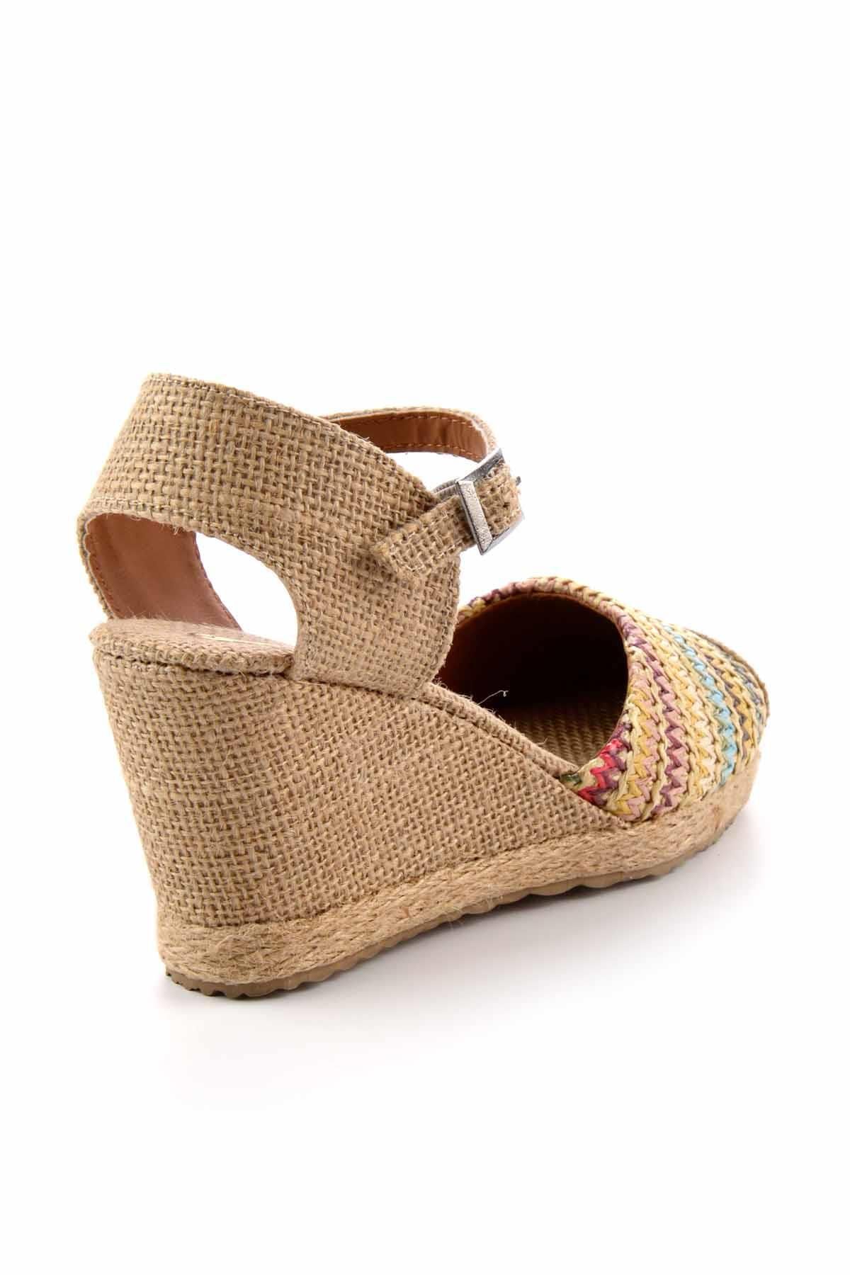 Bambi-Multicolored Linen Women's Wedge Heeled Shoes K01874112018 4