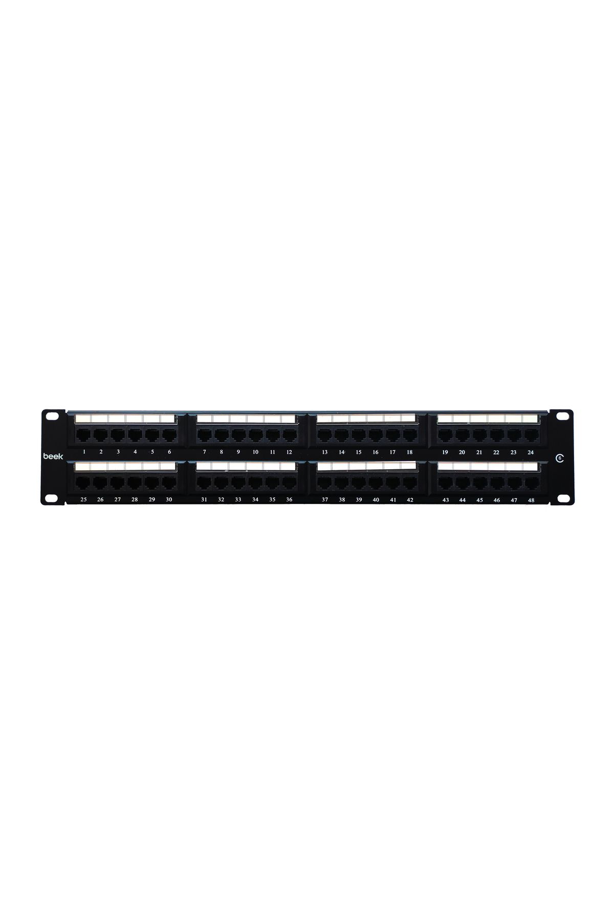 Beek 48 Port Cat6 UTP Patch Panel, 8P8C, Altın Kontak, LSA, 2U, zırhsız/unshielded, kablo tutuculu&l