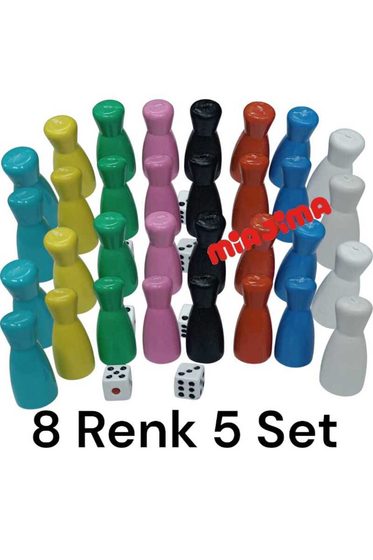 Miajima Kutu Oyunu Piyonu Renkli Oyun Piyonu Taşı 8 Renk 5 Set +Zar
