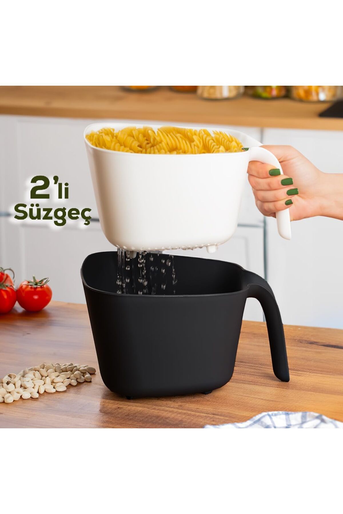 STOREMAX mrttnca G-577 2 Parça Plastik Süzgeç Çok Amaçlı Makarna Meyve Sebze Pirinç Yıkama Süzgeci S