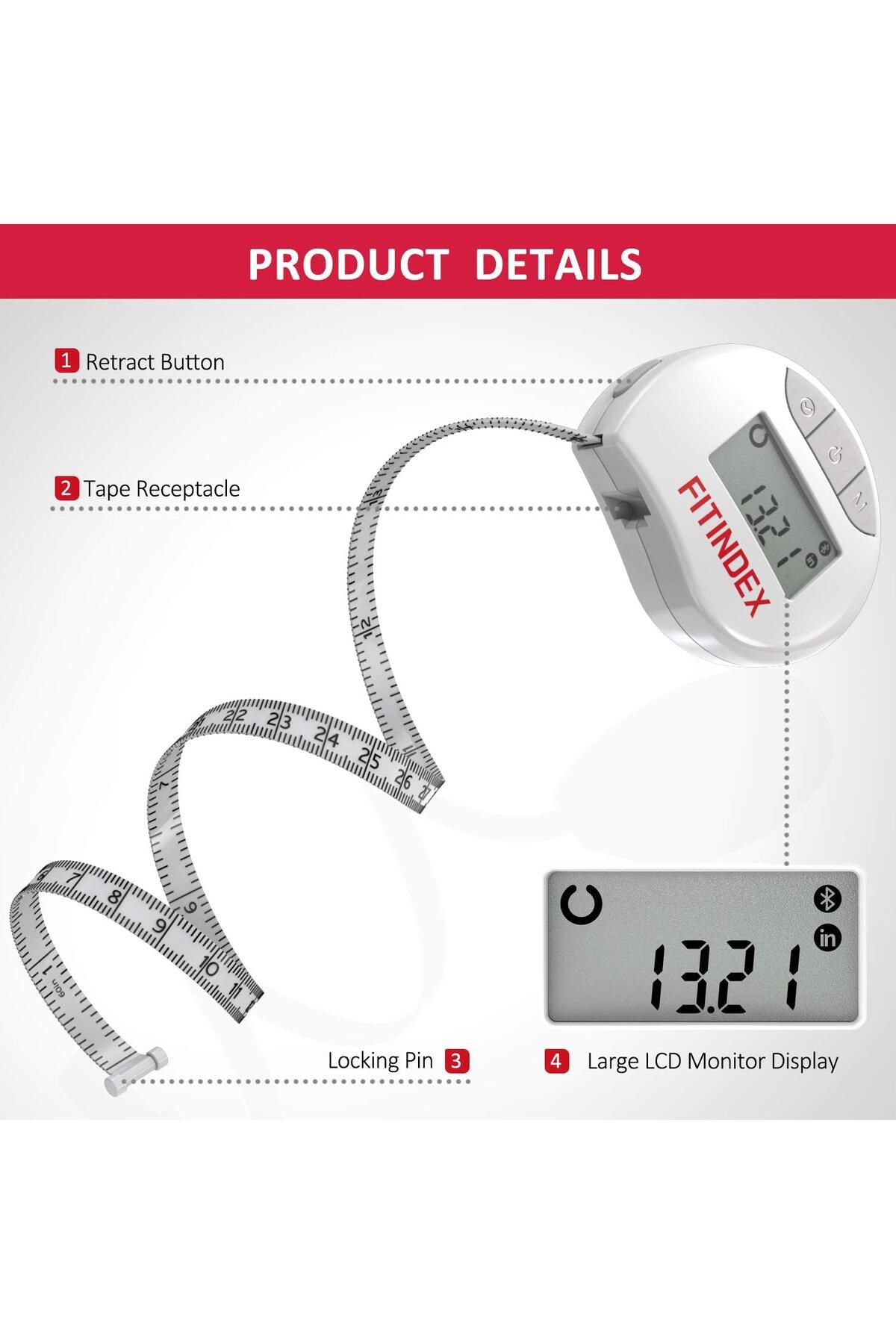 FITINDEX-Smart Body Tape Measure Bluetooth Digital Measuring Tape - White 3