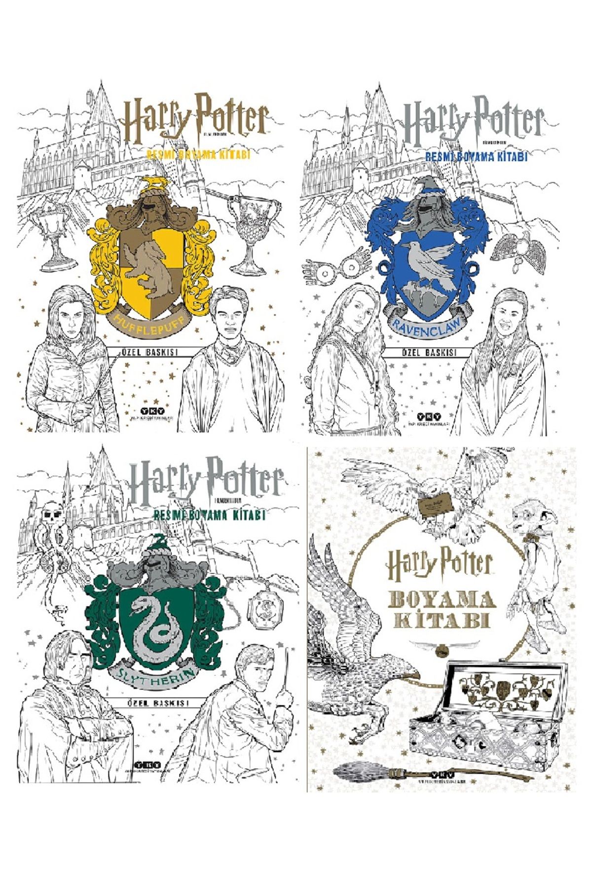 Yapı Kredi Yayınları Harry Potter Filmlerinden Resmi Boyama Kitabı Hufflepuff,Ravenclaw,Gryffindor Özel Baskı (4 kitap)