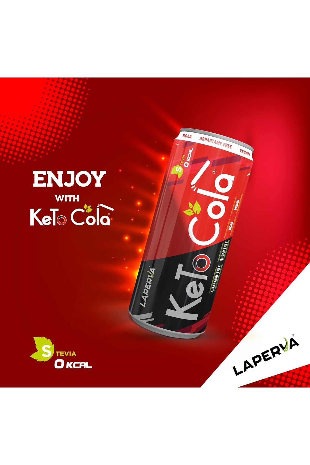 Laperva-كيتو كولا، 24 قطعة، كولا، محلاة بالستيفيا، 100 ملغ من الأحماض الأمينية المتفرعة السلسلة، 3 ملغ من الجلوتامين 8