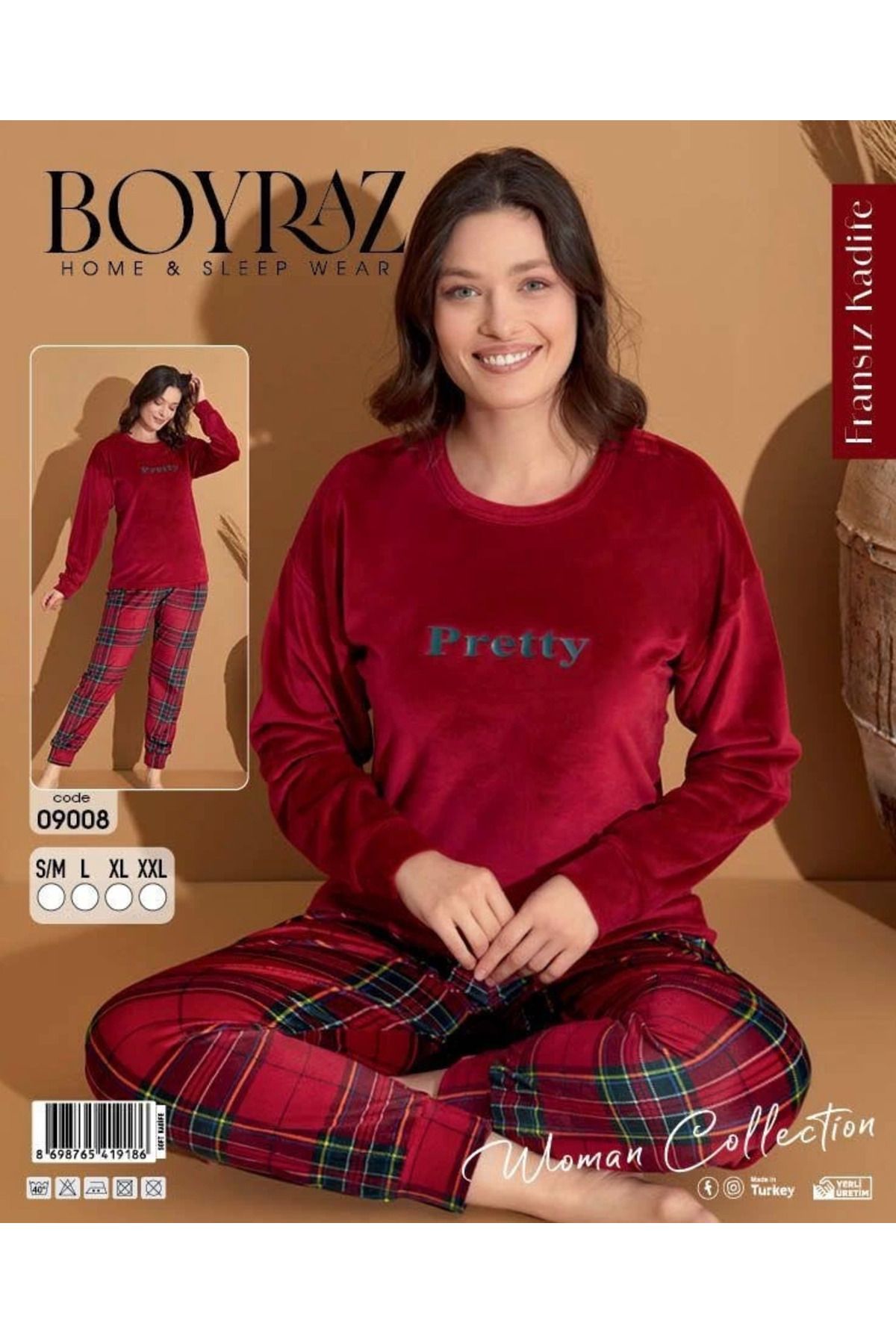 ZenWave BSMA Boyraz 09008 Desenli Fransız Kadife Pijama Takımı