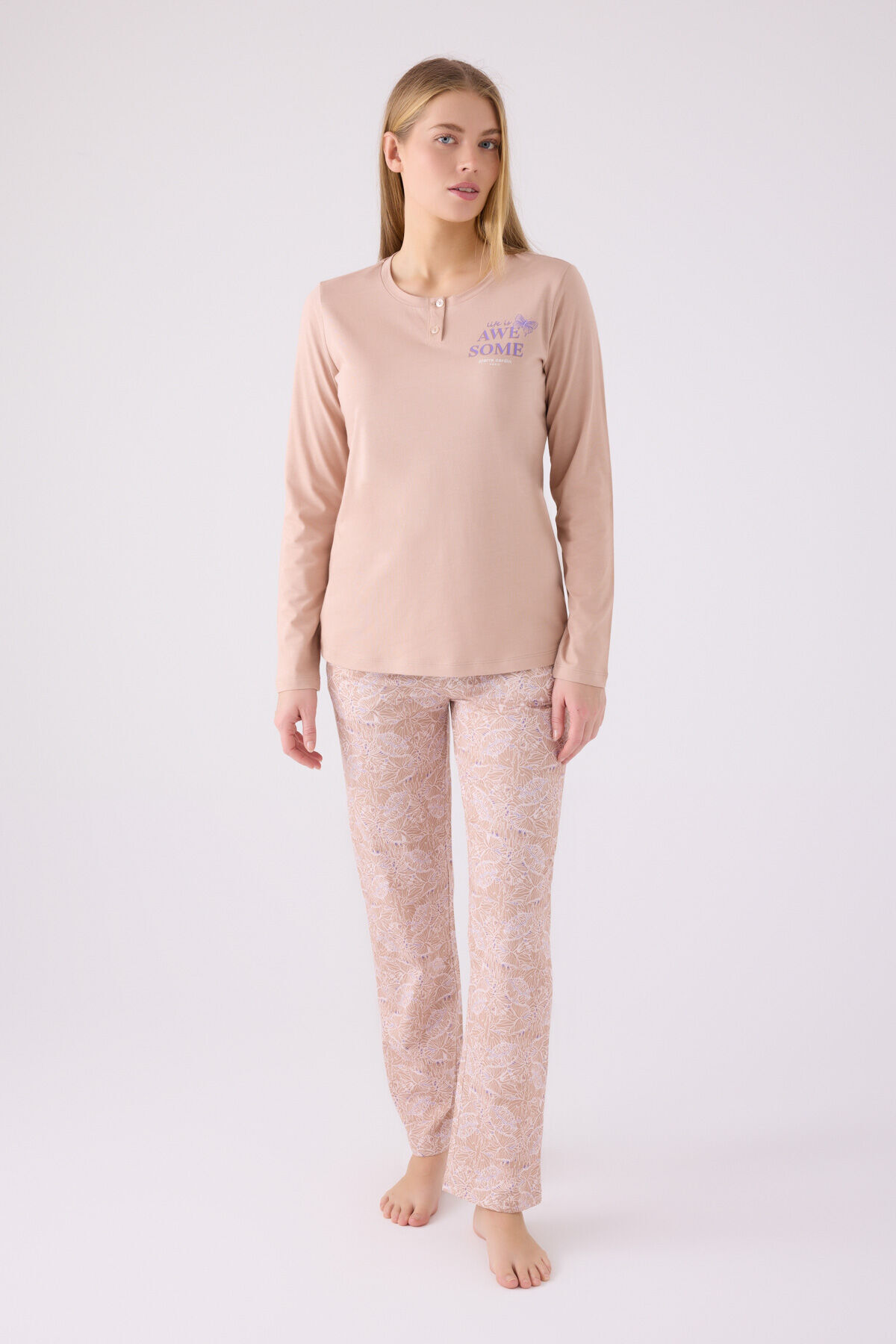 Pierre Cardin Kadın Krem Uzun Kol Pijama Takım görsel 3