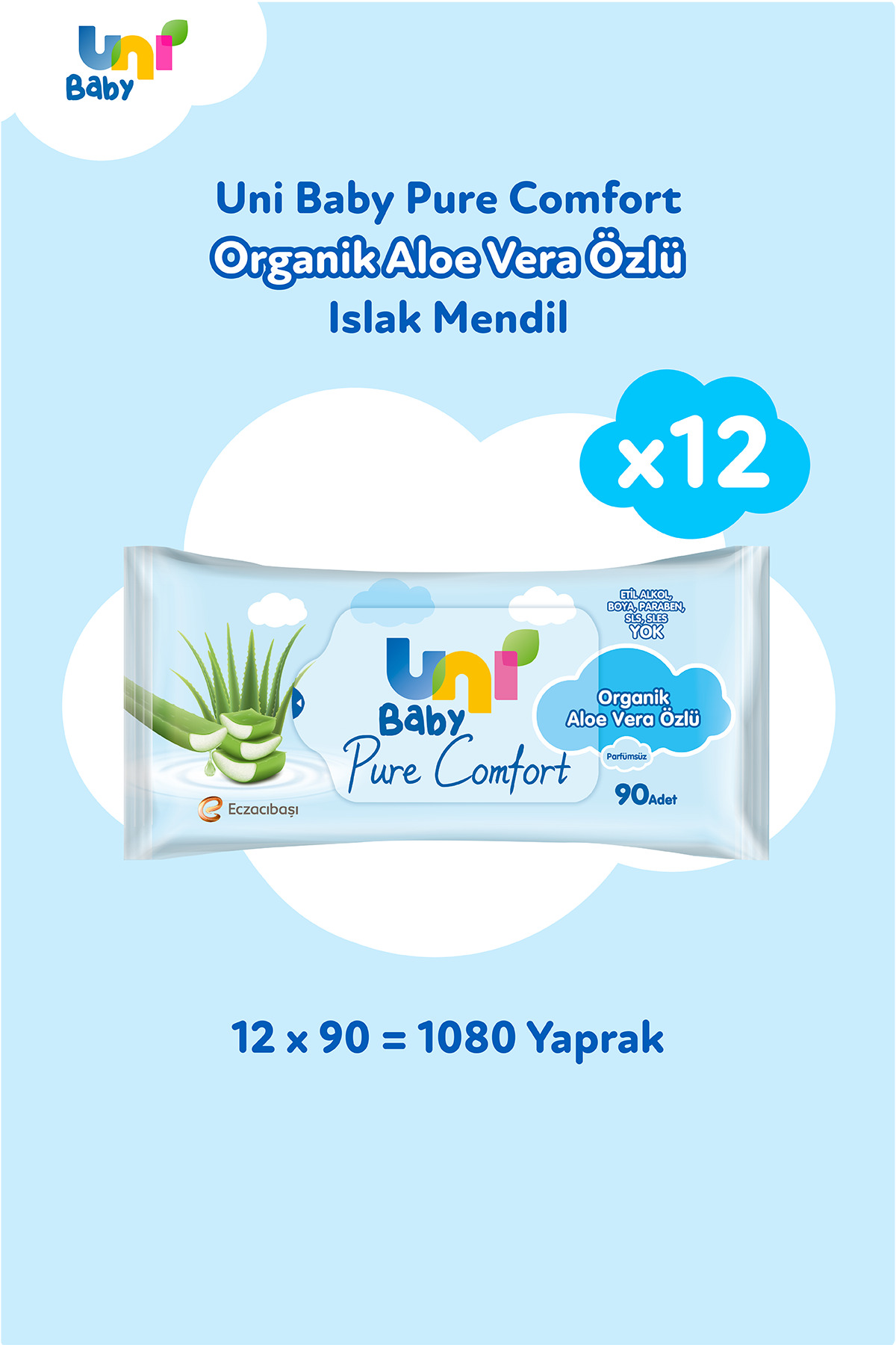 Uni Baby Pure Comfort Aloe Vera Özlü Islak Mendil 90 Lı X 12 Adet fotoğrafı 6 (önizleme)