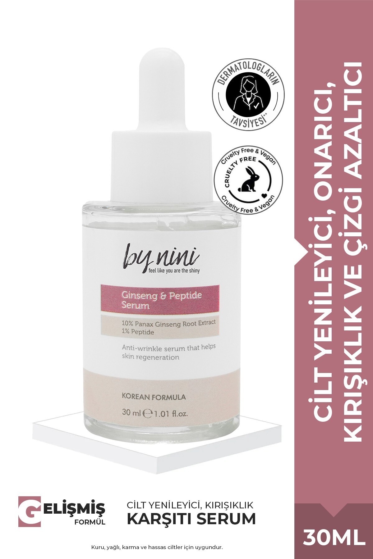 By Nini Cilt Yenileyici, Onarıcı, Kırışıklık ve Çizgi Azaltıcı Ginseng & Peptide Serum 30 ML — BNN005