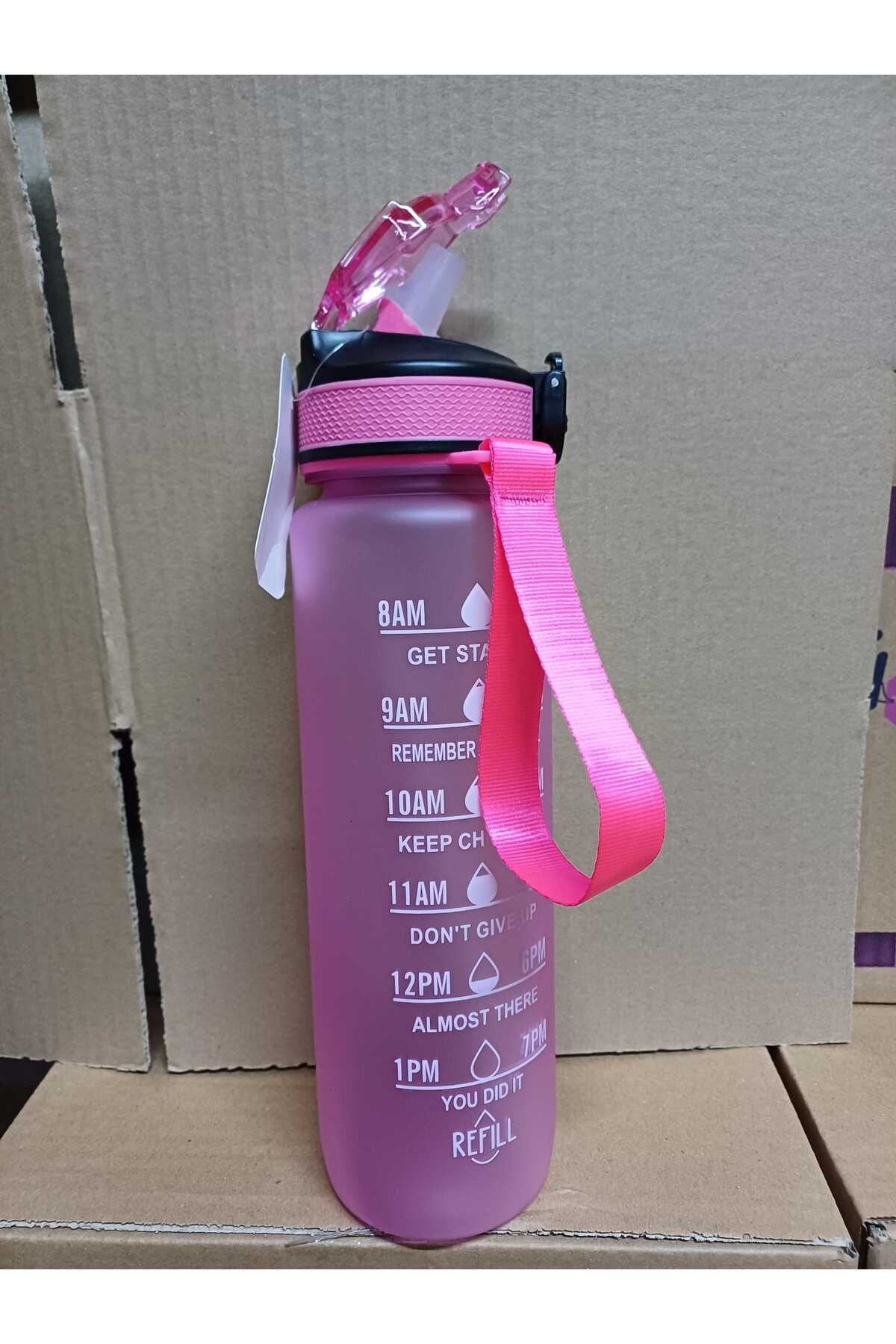 Dükkanönü-Purple Color Lockable Leak Proof Lid Flask with Straw and Motivational Lettering Flask 1 Liter 4