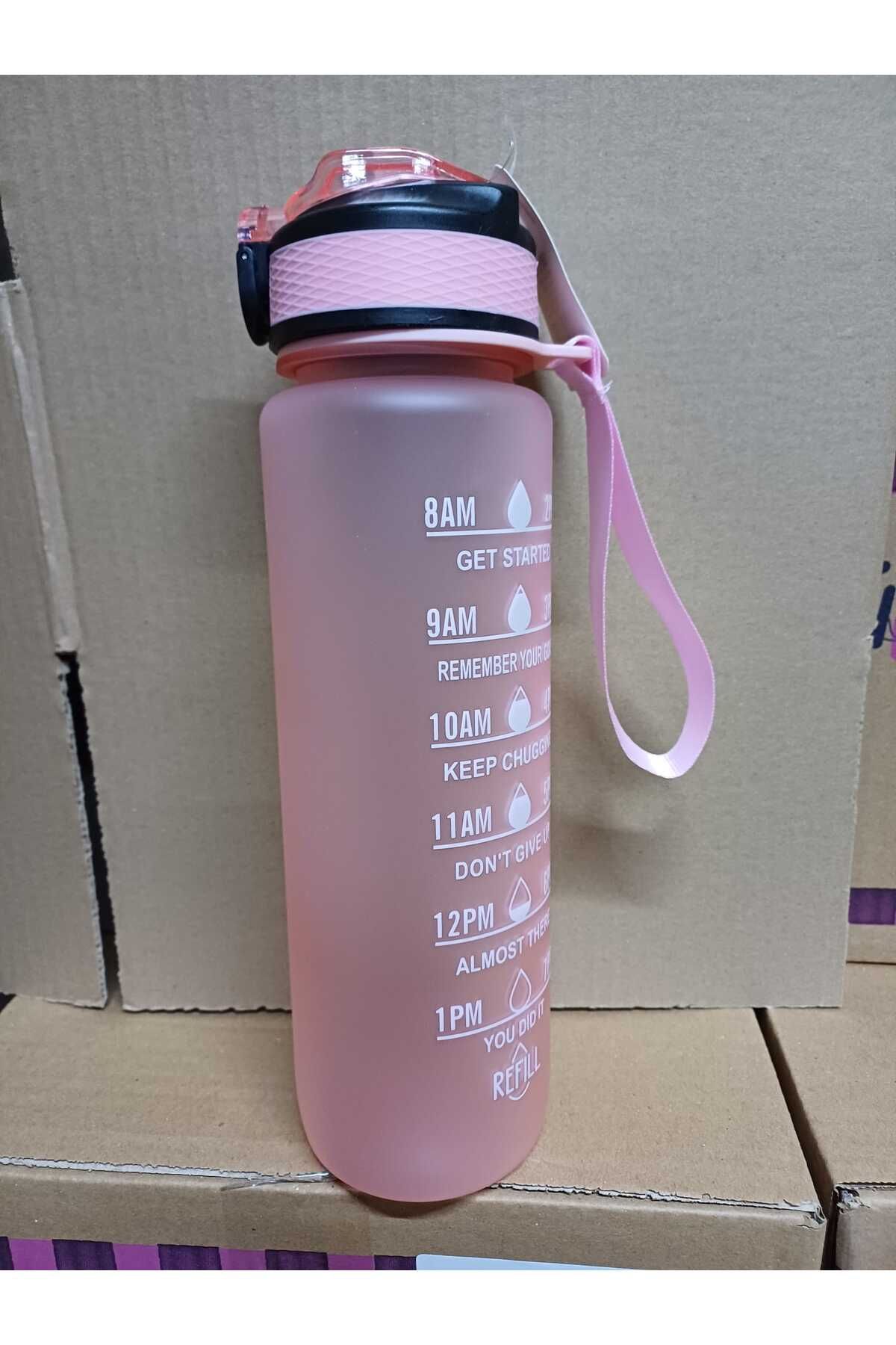 Dükkanönü-Pink Color Lockable Leak Proof Lid Flask with Straw and Motivational Lettering Flask 1 Liter 7