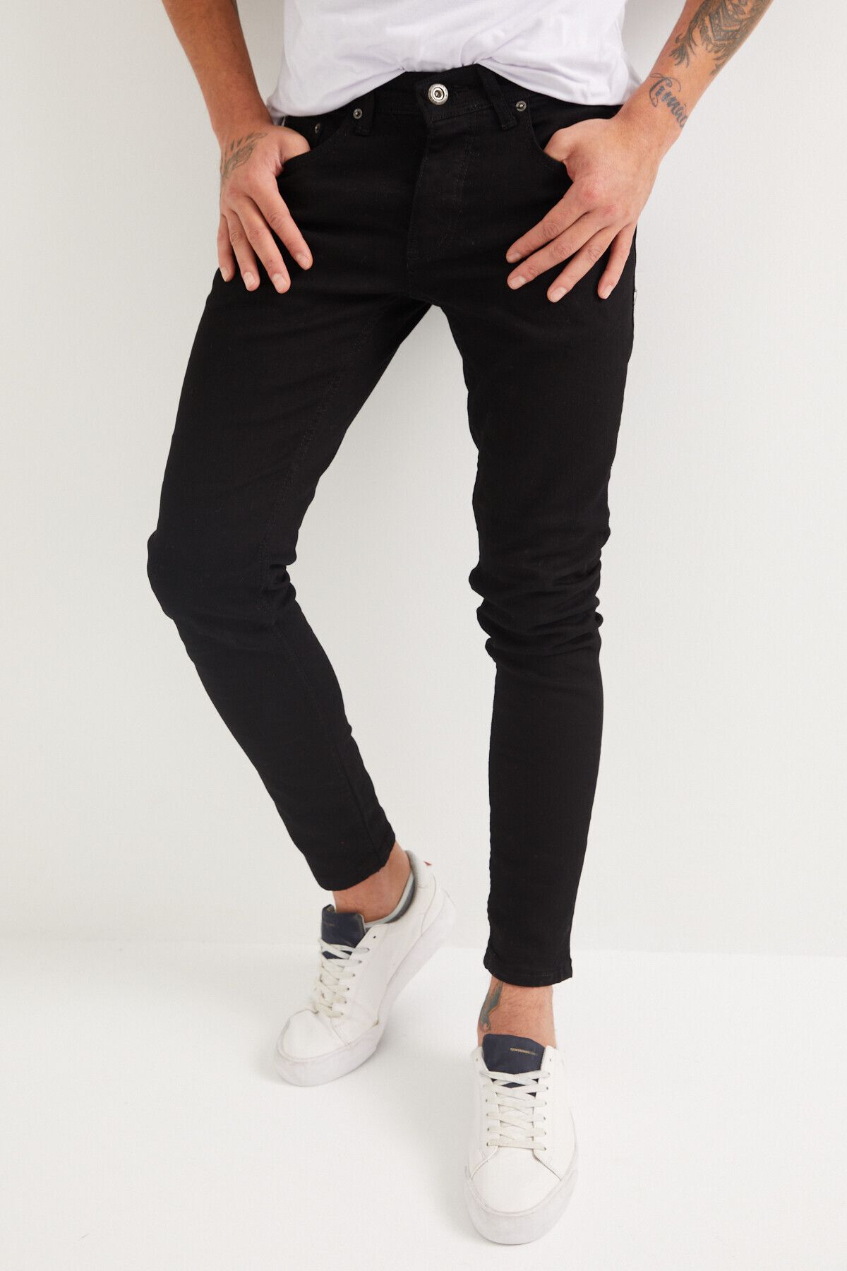 Newtime Erkek jeans Skinny Fit Likralı DÜZ SİYAH