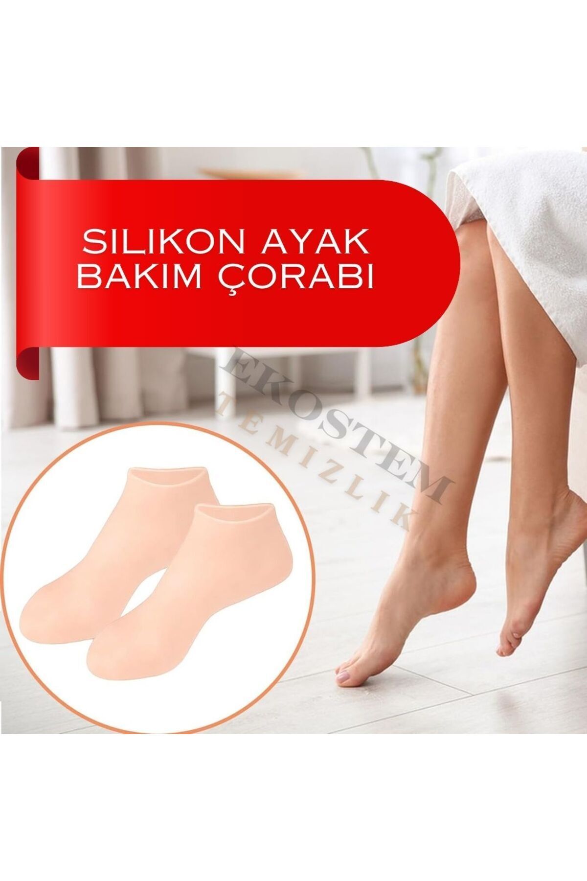 Ekostem Silikon Nemlendirici Spa Jeli Topuk Çorap - Ayak Bakımı Çorabı