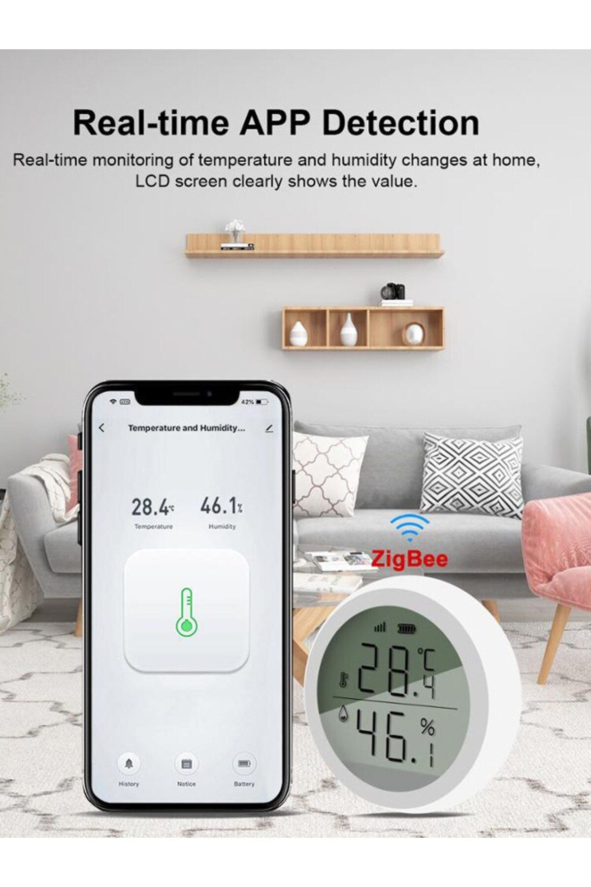 Choice-White Tuya Smart Zigbee Thermometer Home Indoor Temperature And Humidity Sensor With Lcd Display App 8