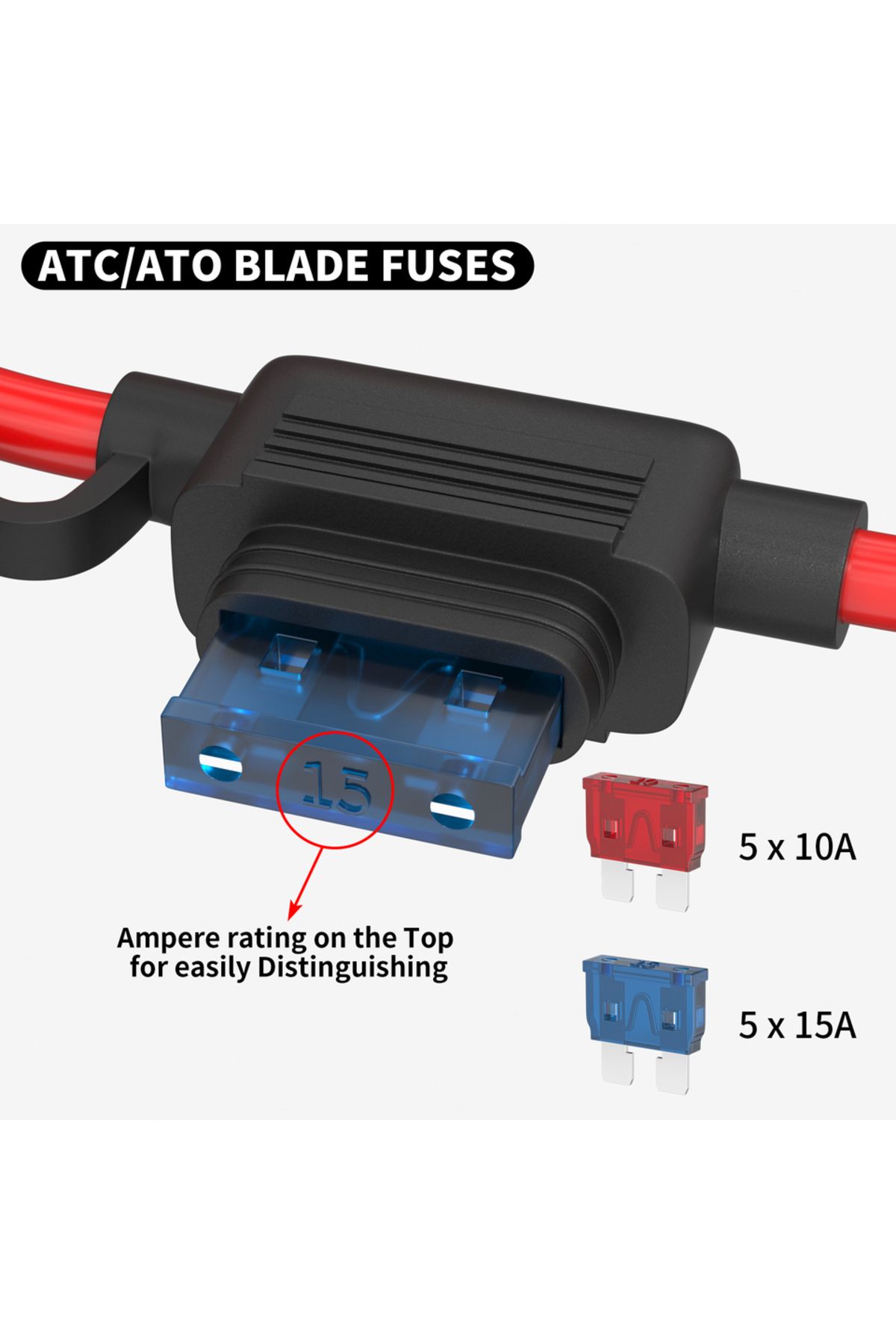 Daiertek-10A DaierTek 5PCS 18 Gauge Fuse Holder 12V for ATC/ATO Blade Fuse Inline Fuse Holder 12V with 18 AWG 3