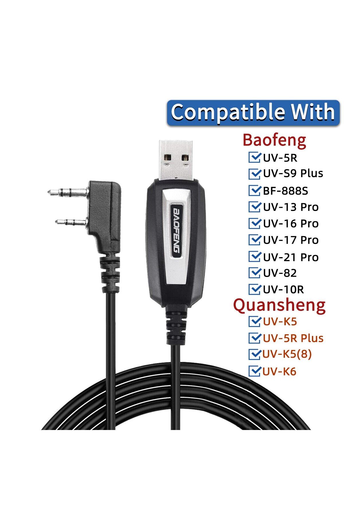BAOFENG-كابل برمجة USB أسود مع قرص مضغوط لجهاز UV-5R 82 888S UV-S9PLUS UV-13 16 17 21 Pro Quansheng 1
